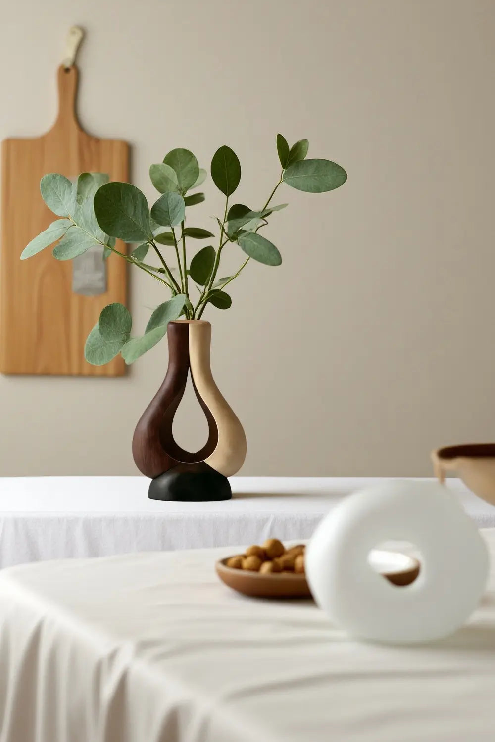 Minimalist Organic Wood Vase Sculpture Unique Hollow Teardrop Home Decor Accent