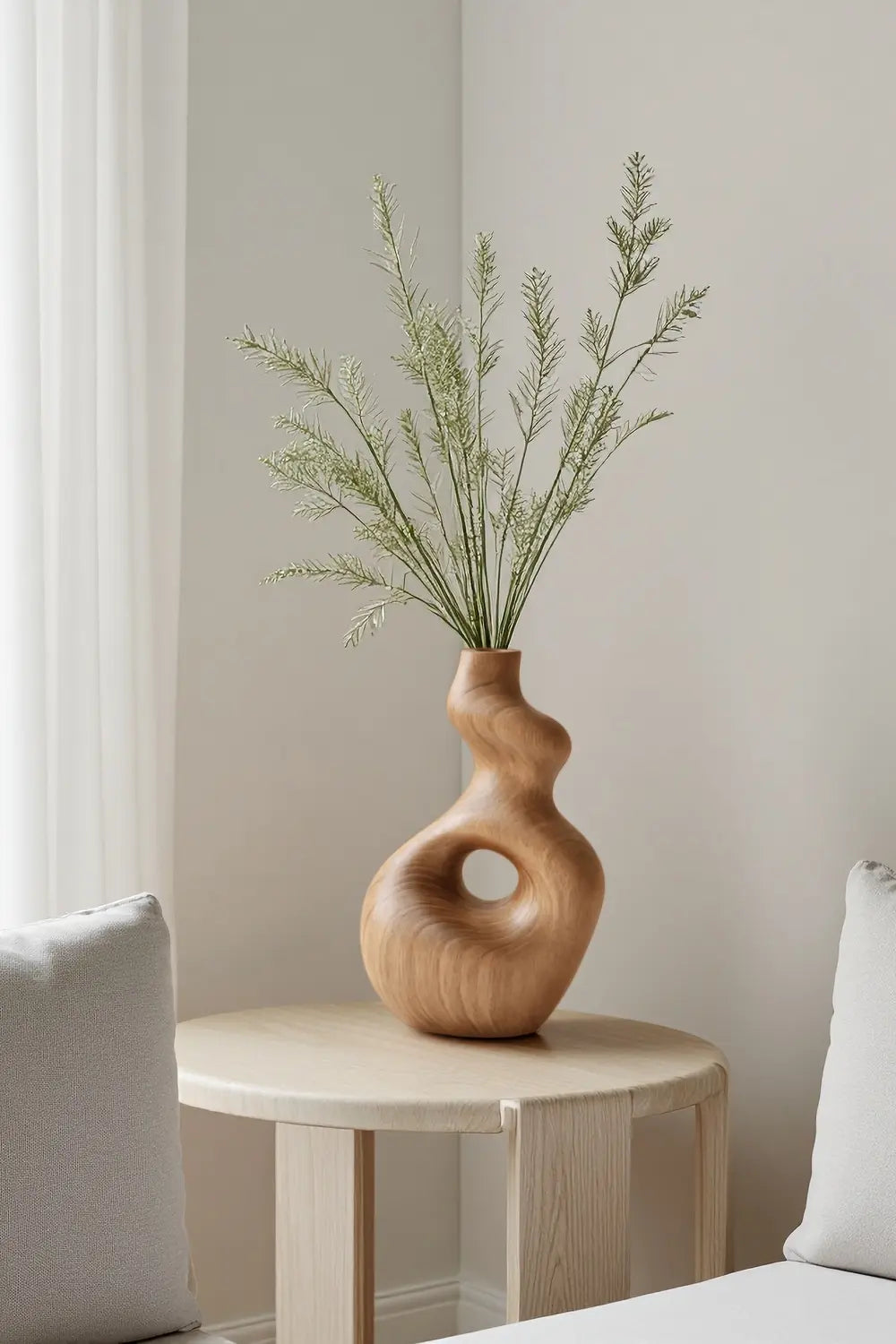 Organic Modern Wood Vase Sculpture Abstract Hand-Finished Tabletop Art Decor