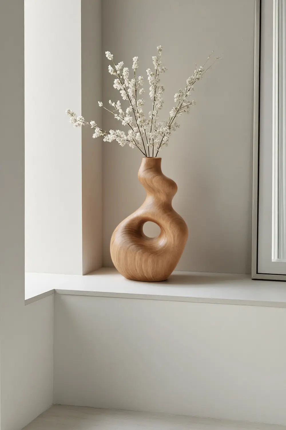 Organic Modern Wood Vase Sculpture Abstract Hand-Finished Tabletop Art Decor