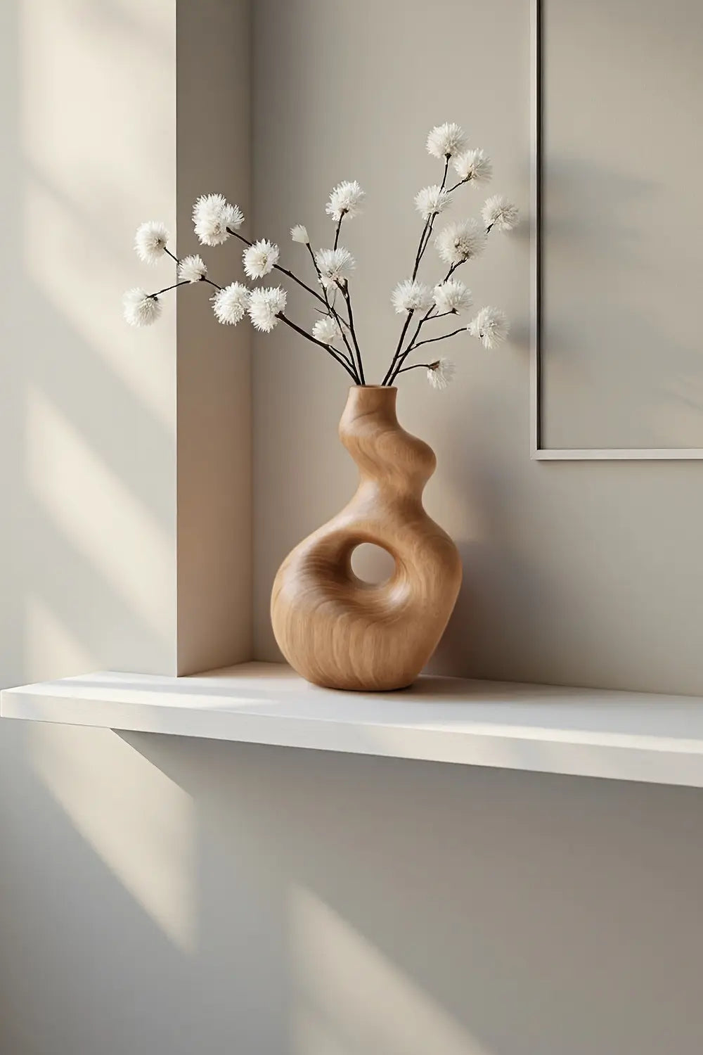 Organic Modern Wood Vase Sculpture Abstract Hand-Finished Tabletop Art Decor