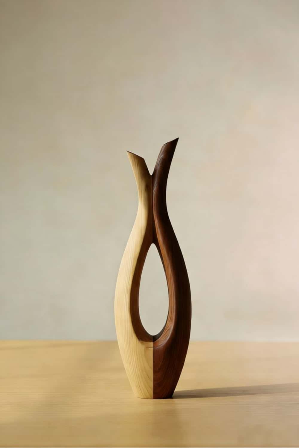 Minimalist Wood Bud Vase Elegant Two Tone Solid Wood Decorative Piece