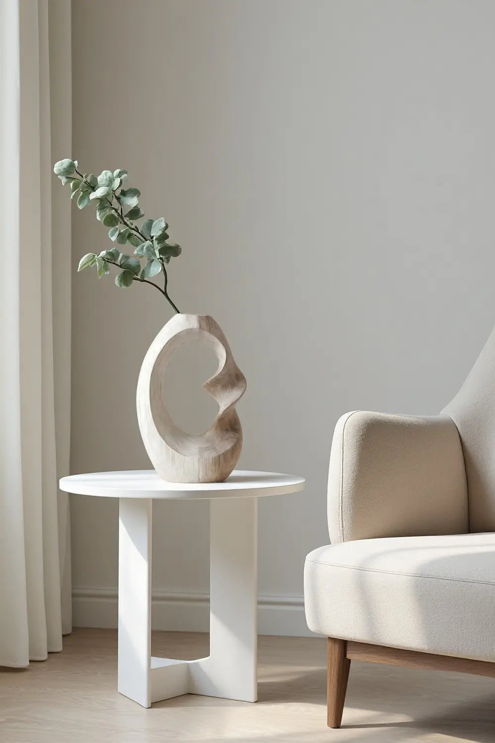 Unique Circular Wood Vase Sculpture Hand Finished Sculptural Home Decor