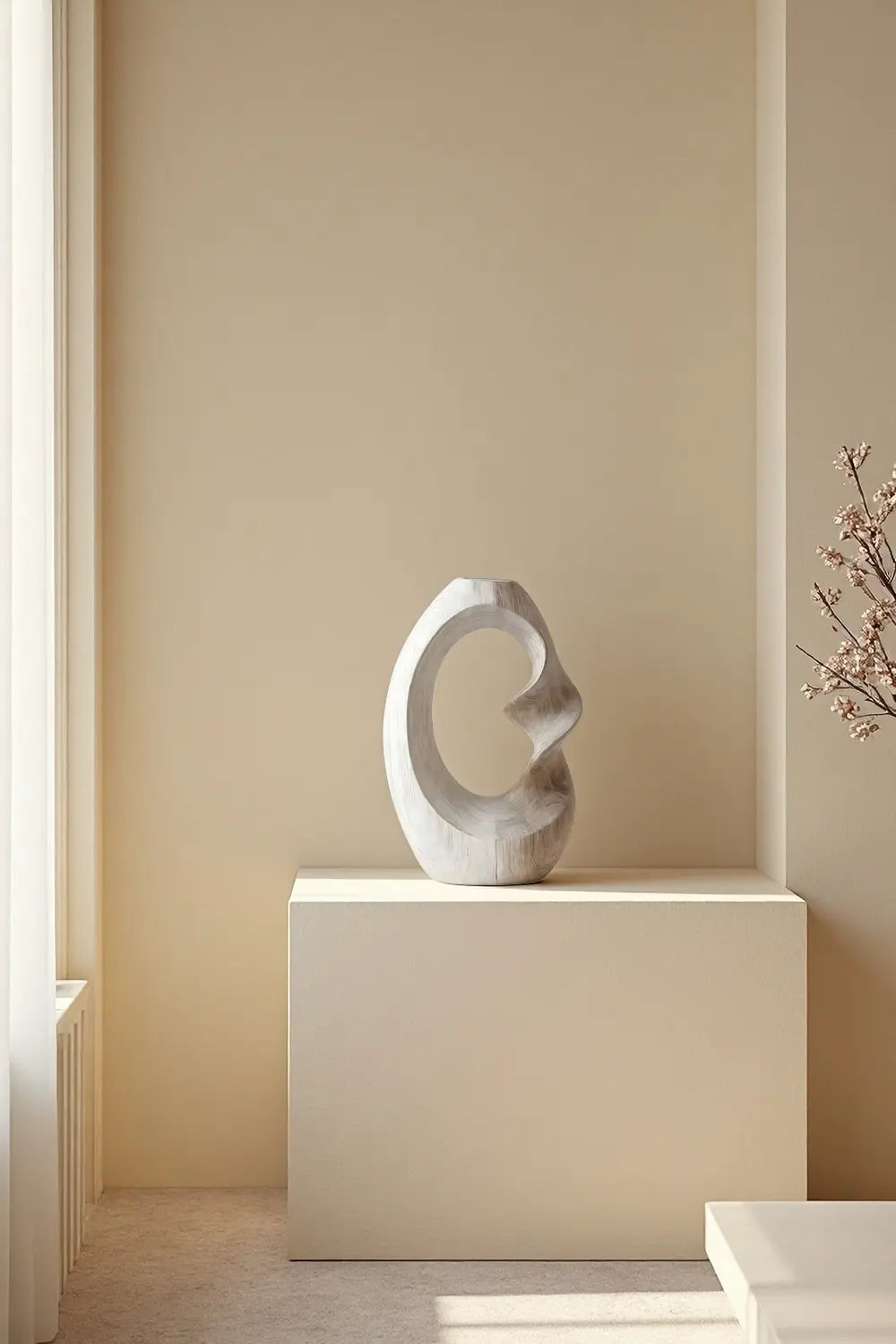 Unique Circular Wood Vase Sculpture Hand Finished Sculptural Home Decor