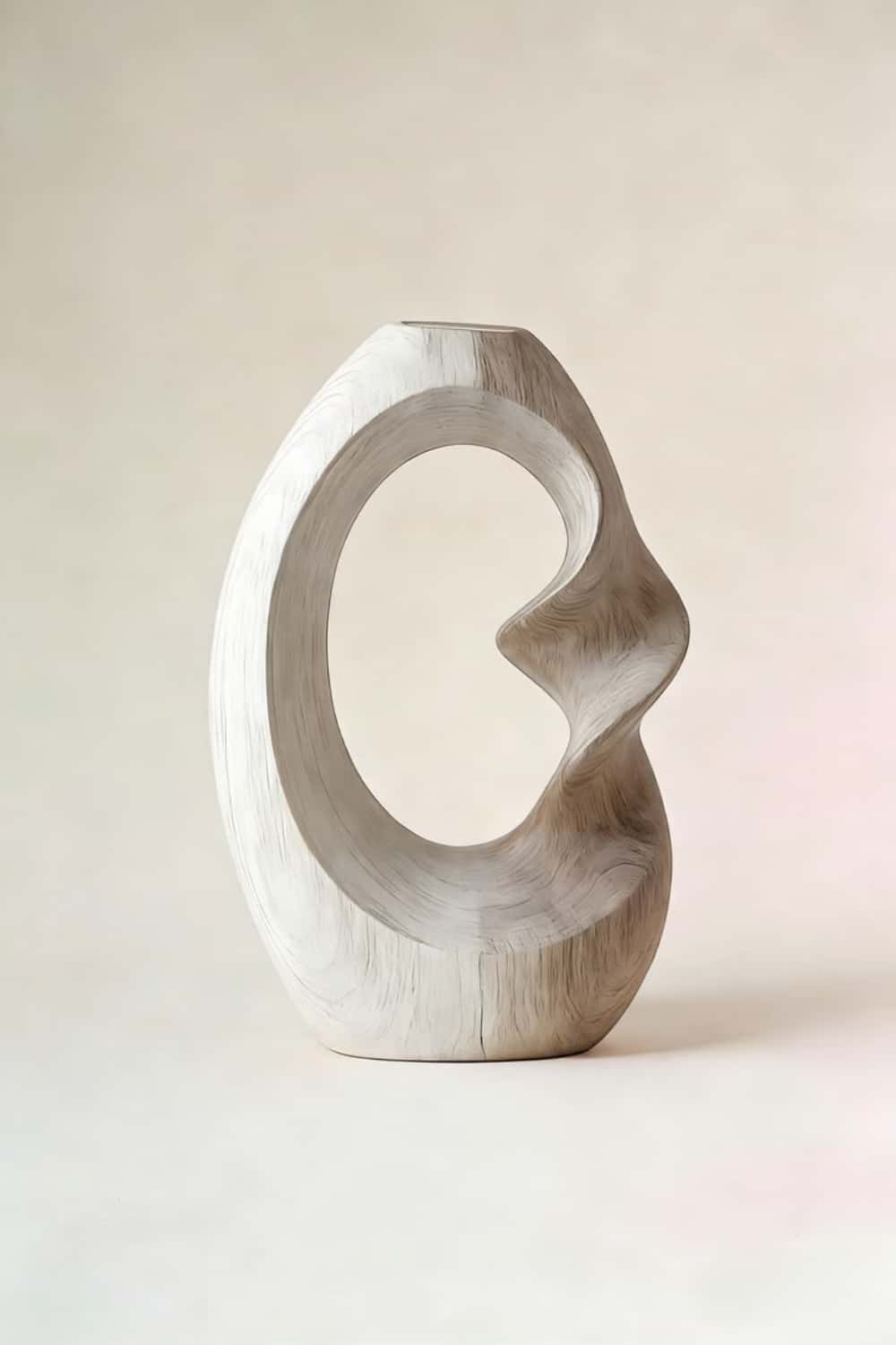 Unique Circular Wood Vase Sculpture Hand Finished Sculptural Home Decor