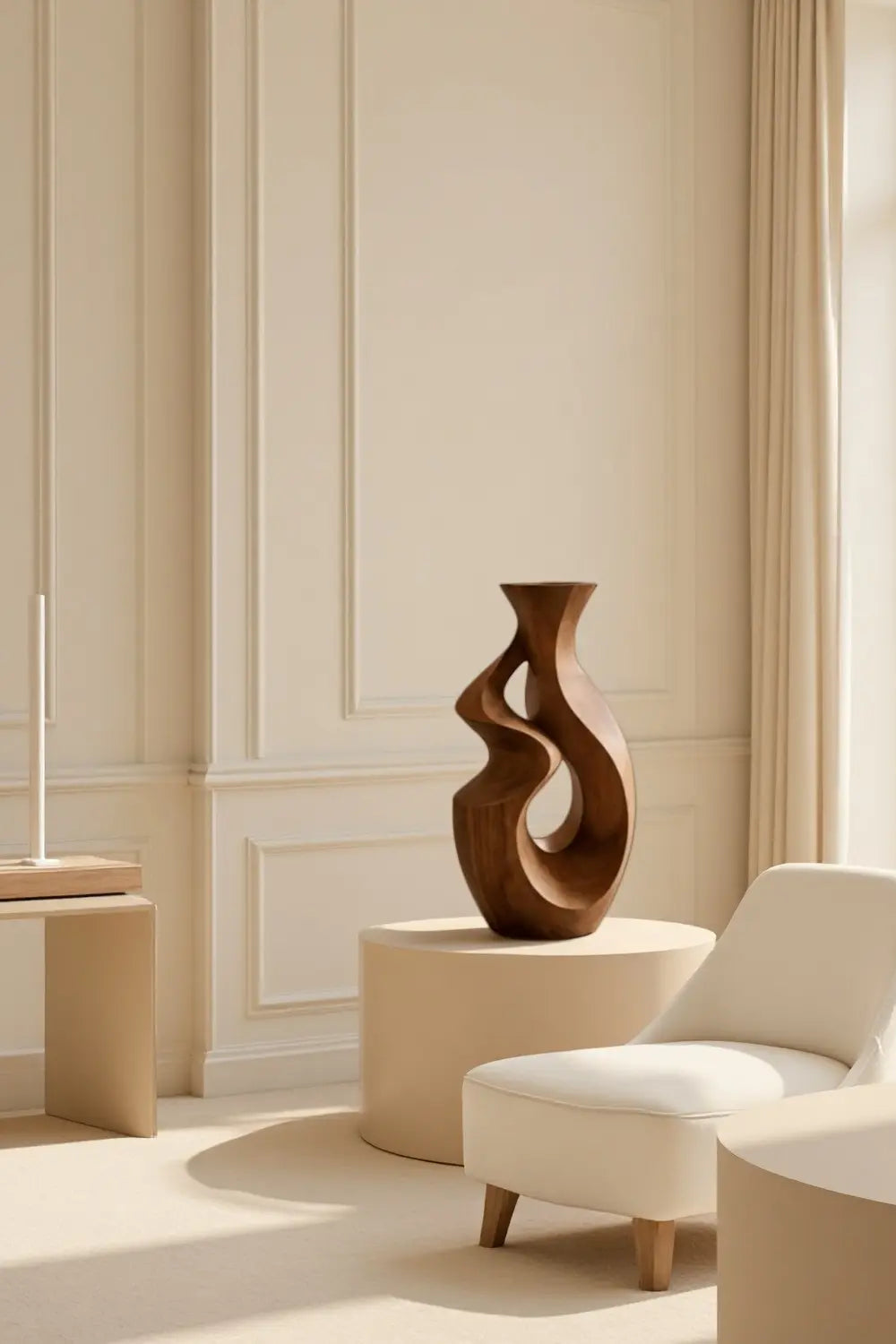 Minimalist Hollow Wood Vase Sculpture Handcrafted Solid Wood Home Decor Piece