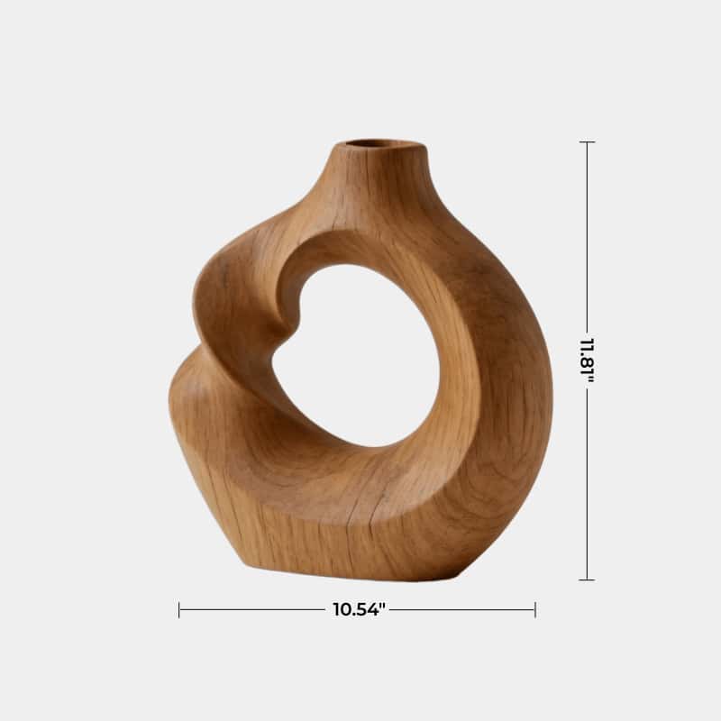 Modern Hollow Wood Sculpture Vase Hand Carved Natural Wood Decor Accent