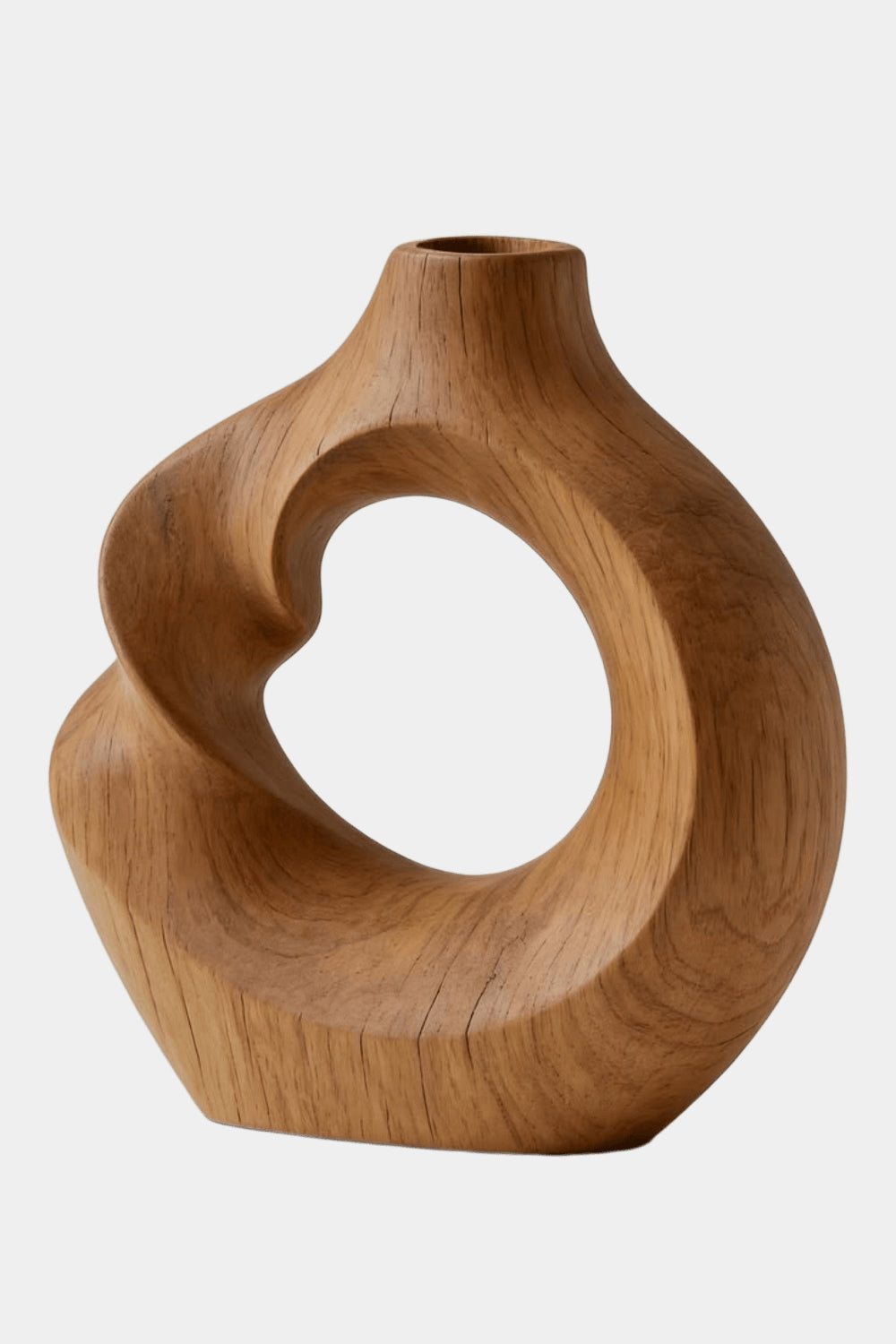 Modern Hollow Wood Sculpture Vase Hand Carved Natural Wood Decor Accent