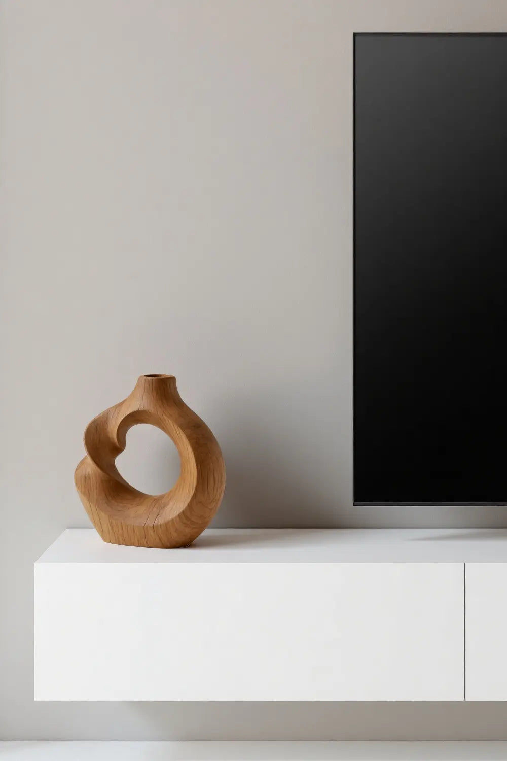 Modern Hollow Wood Sculpture Vase Hand Carved Natural Wood Decor Accent