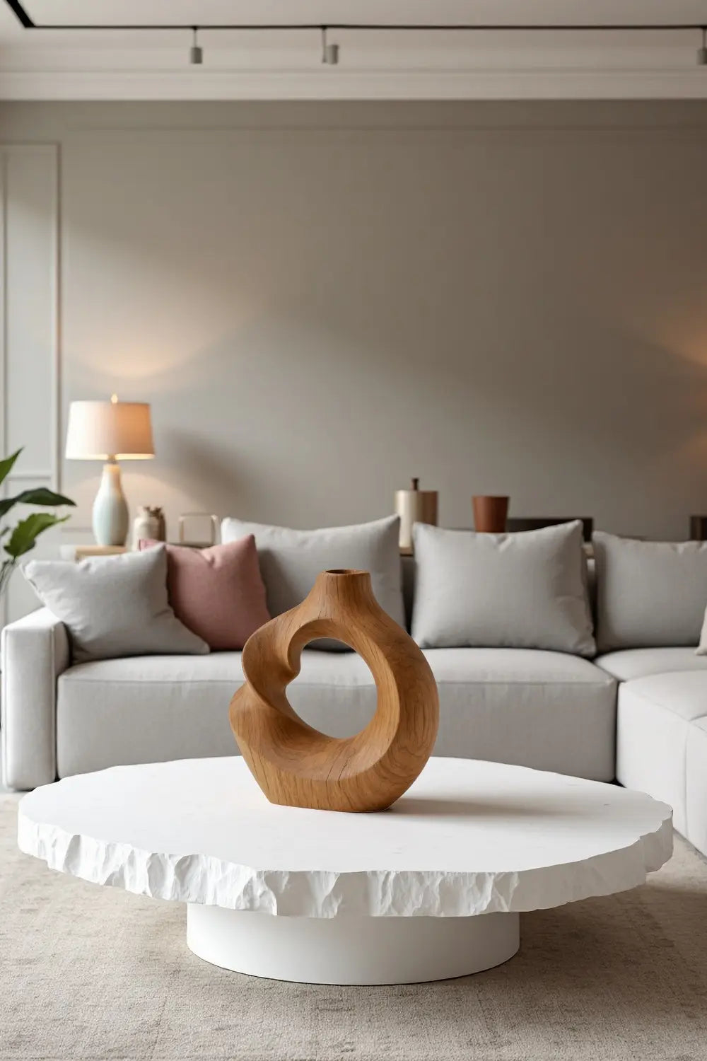 Modern Hollow Wood Sculpture Vase Hand Carved Natural Wood Decor Accent