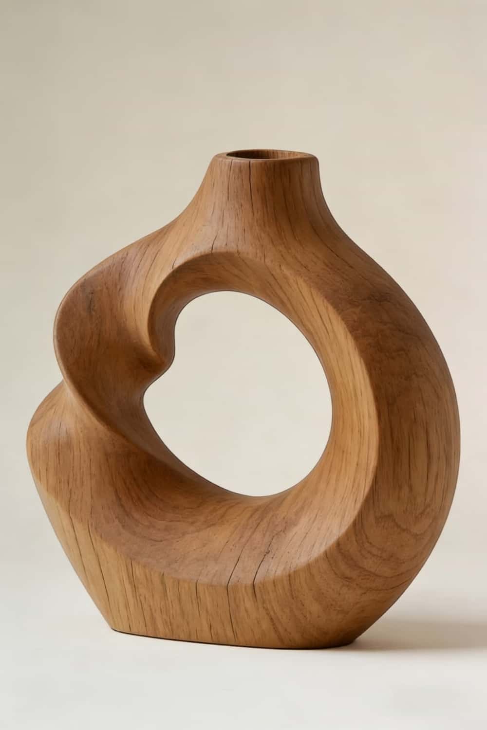 Modern Hollow Wood Sculpture Vase Hand Carved Natural Wood Decor Accent