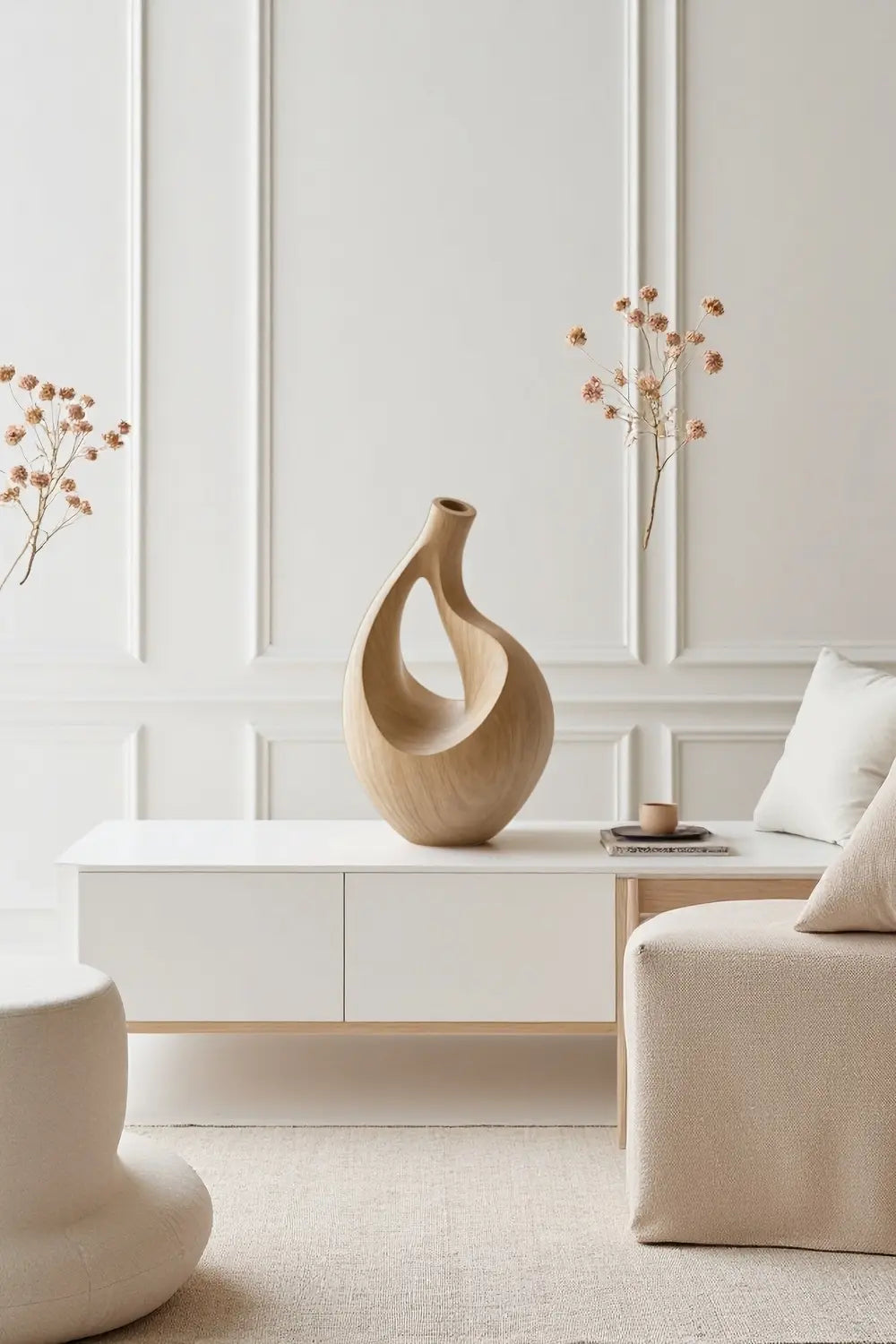 Unique Teardrop Wood Vase Sculpture Abstract Solid Wood Tabletop Decor