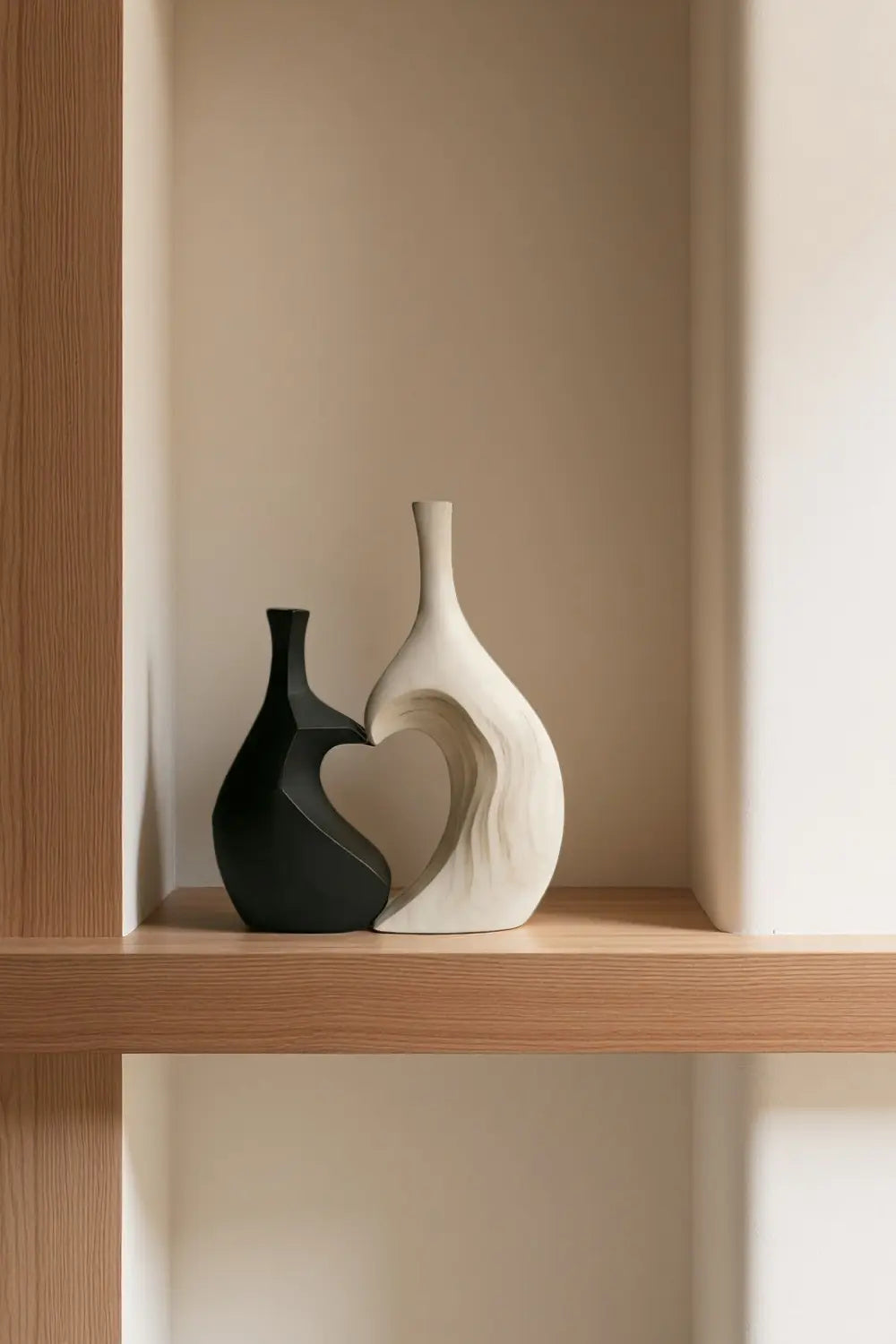 Contrasting Minimalist Wood Sculpture Vase Unique Couple Gift Home Decor