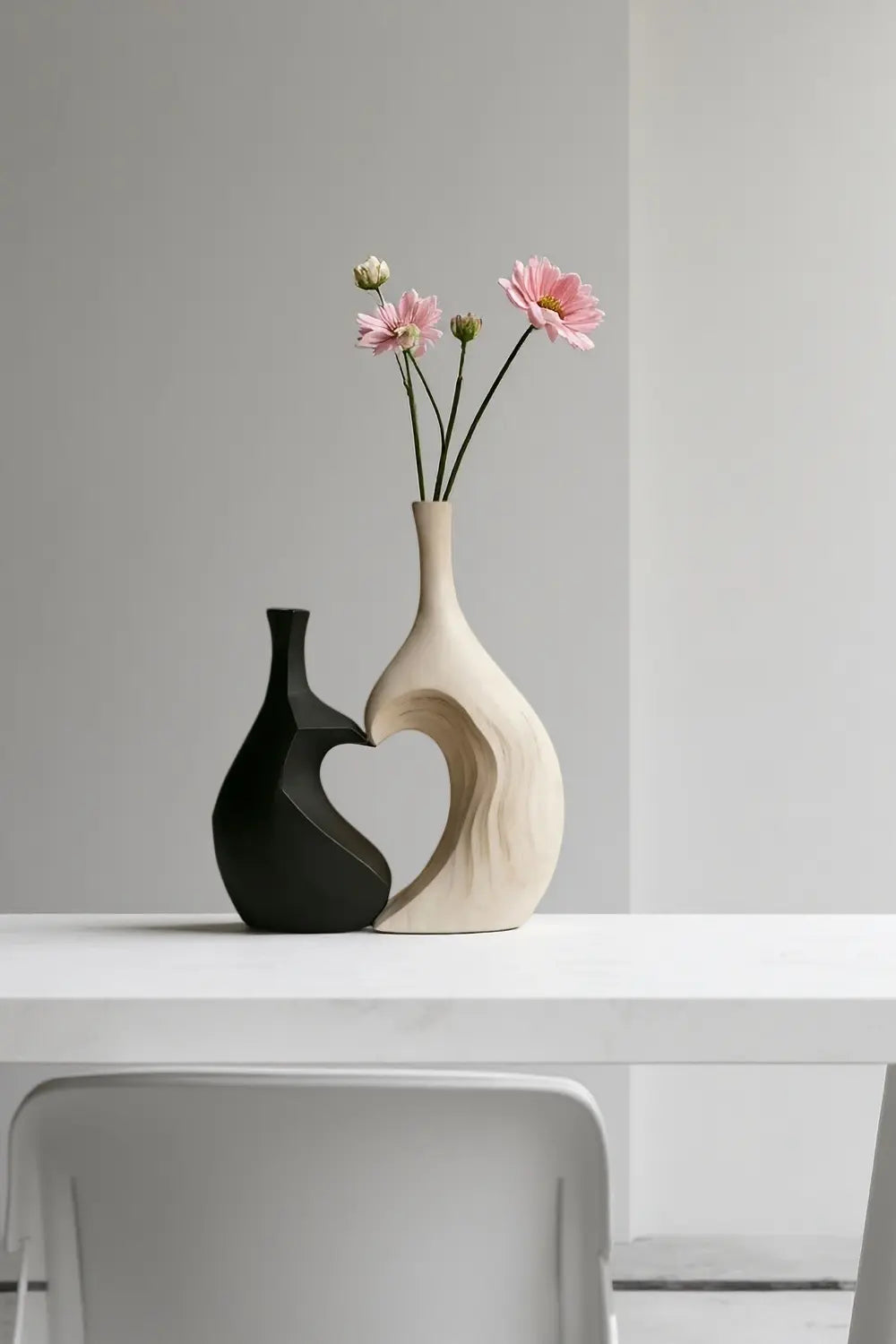 Contrasting Minimalist Wood Sculpture Vase Unique Couple Gift Home Decor