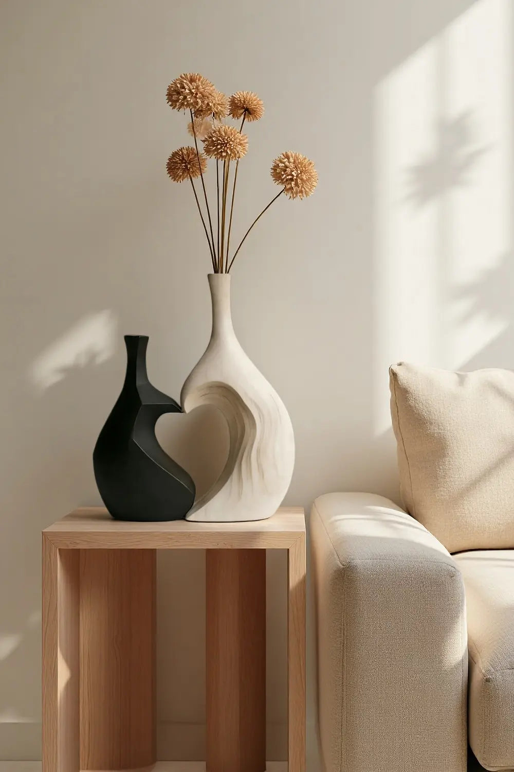 Contrasting Minimalist Wood Sculpture Vase Unique Couple Gift Home Decor