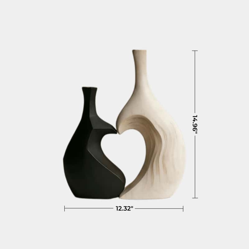 Contrasting Minimalist Wood Sculpture Vase Unique Couple Gift Home Decor