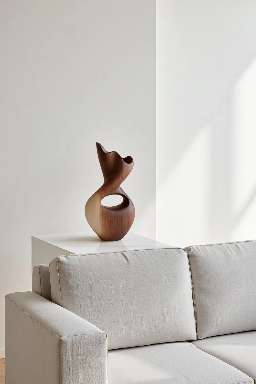 Handmade Flowing Wood Vase Sculpture Decorative Natural Grain Centerpiece