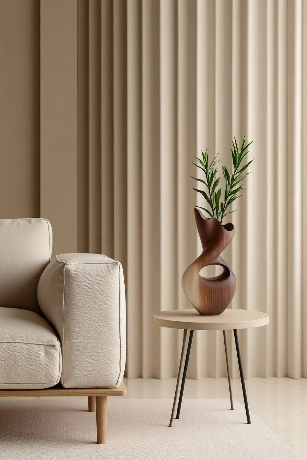 Handmade Flowing Wood Vase Sculpture Decorative Natural Grain Centerpiece