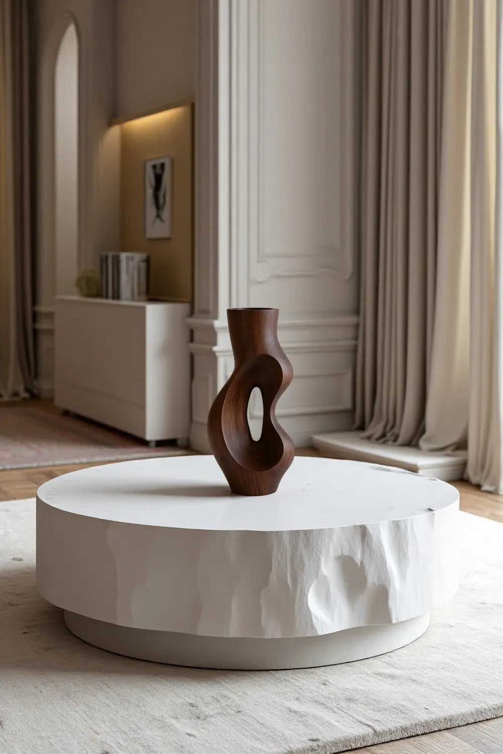 Modern Hollow Wood Sculpture Vase Unique Negative Space Art for Home Decor