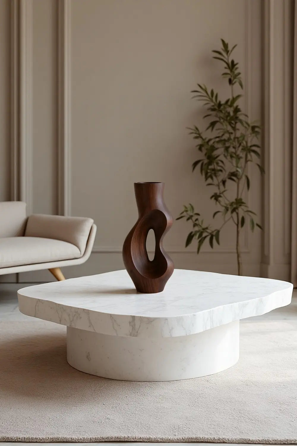 Modern Hollow Wood Sculpture Vase Unique Negative Space Art for Home Decor