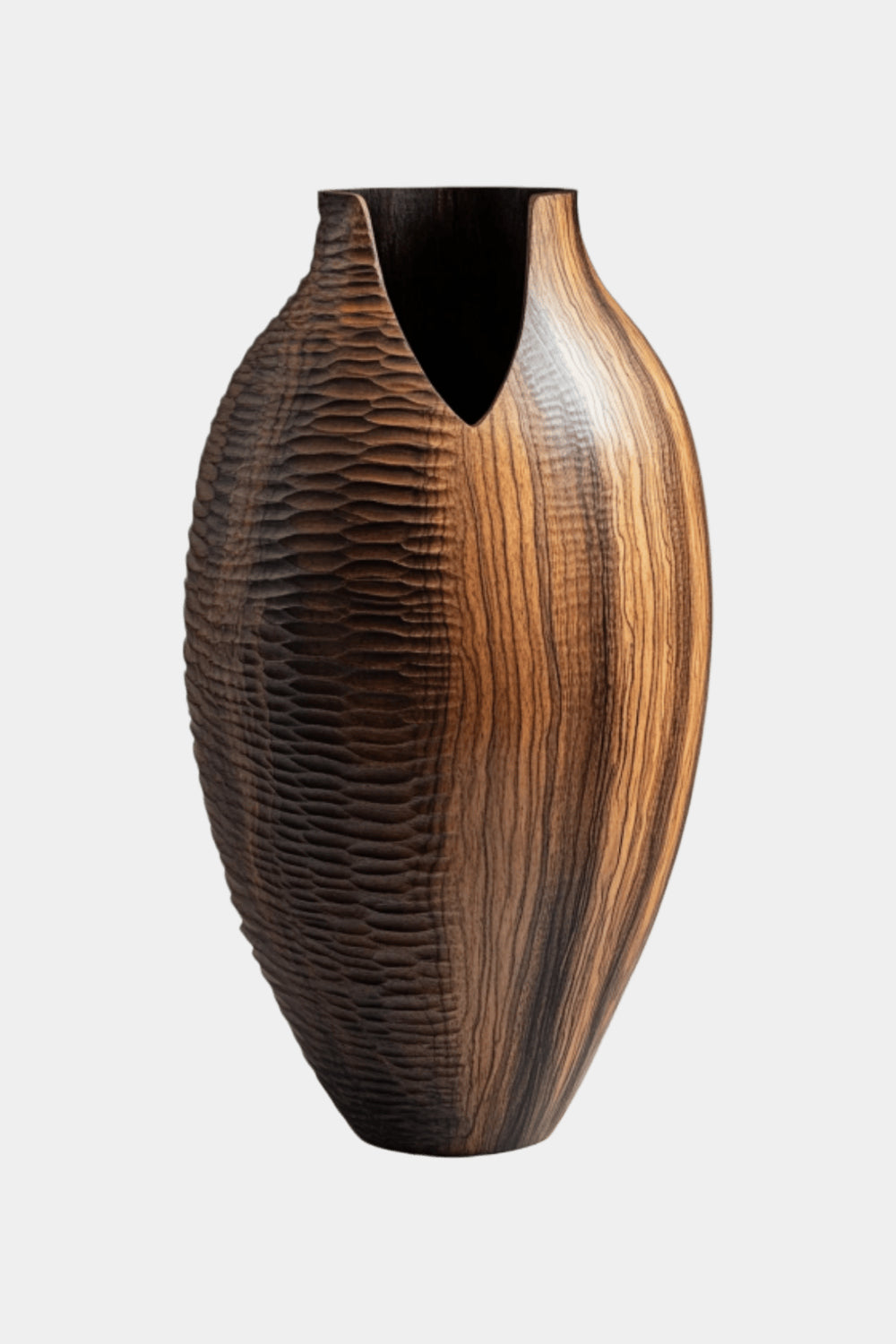 Artisanal Textured Wood Vase Sculpture | Unique Gift for Home Decoration