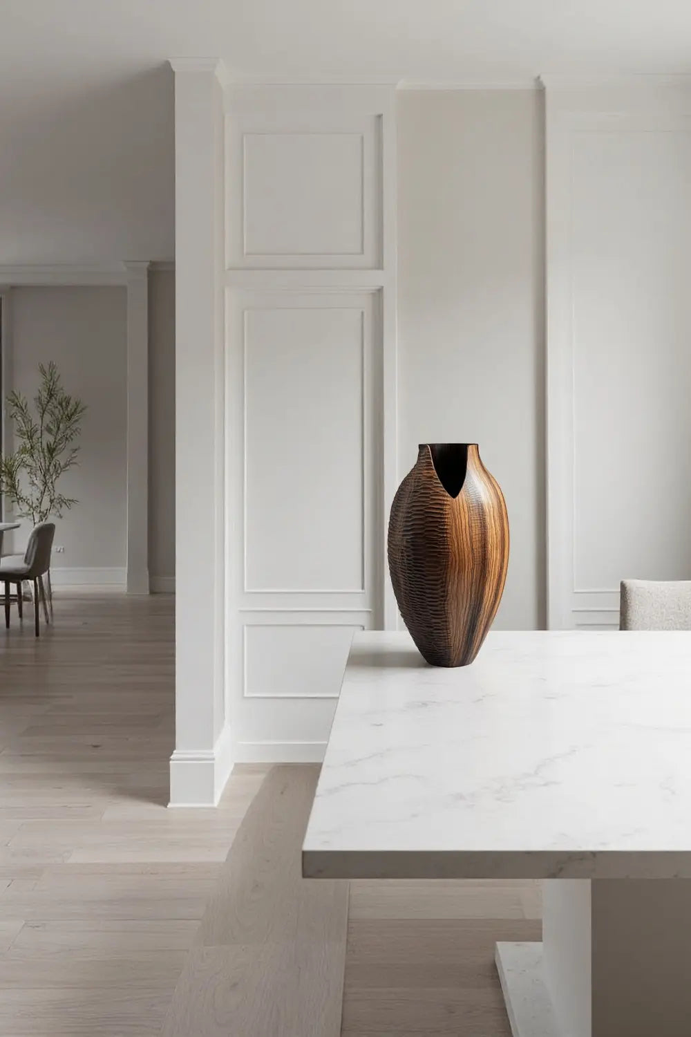 Artisanal Textured Wood Vase Sculpture | Unique Gift for Home Decoration