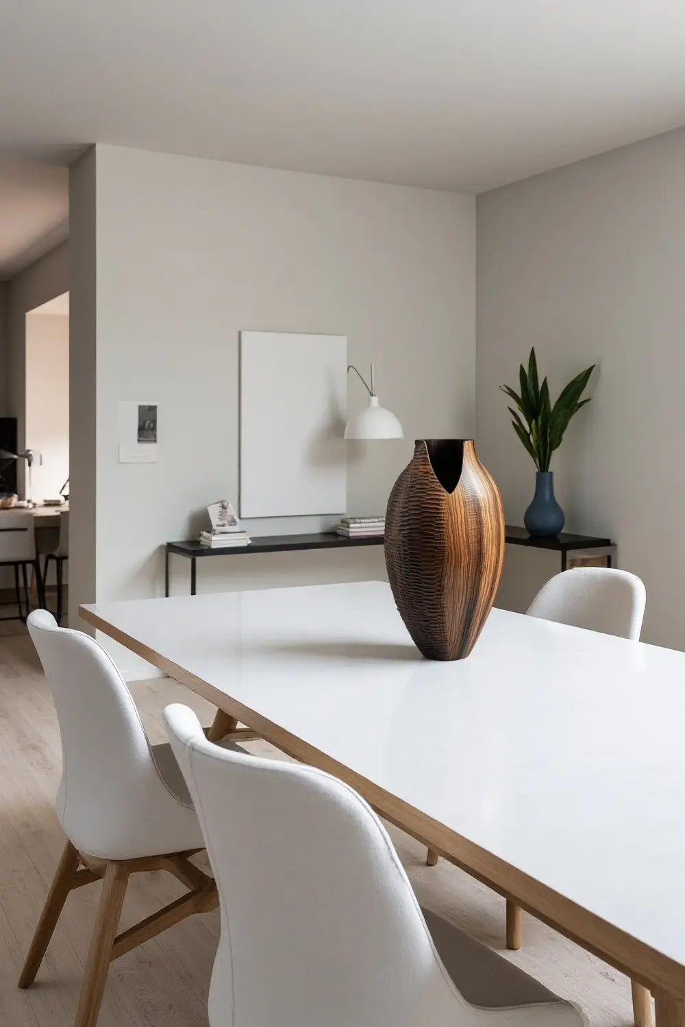 Artisanal Textured Wood Vase Sculpture | Unique Gift for Home Decoration