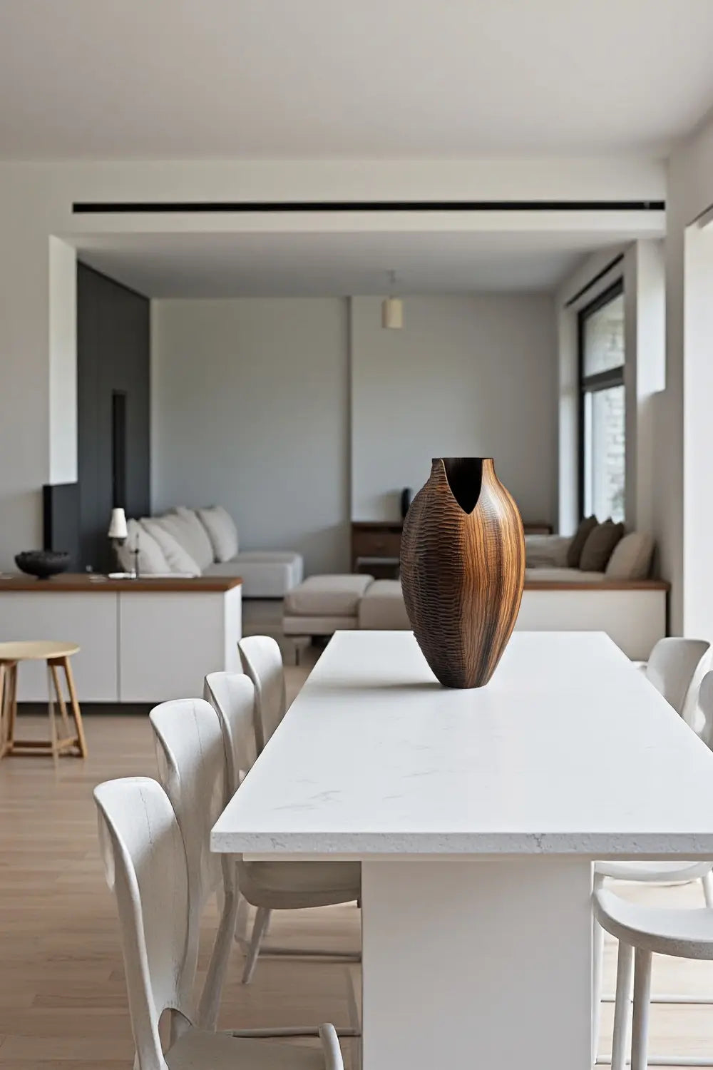 Artisanal Textured Wood Vase Sculpture | Unique Gift for Home Decoration