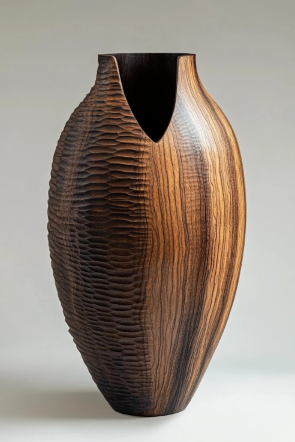 Artisanal Textured Wood Vase Sculpture | Unique Gift for Home Decoration