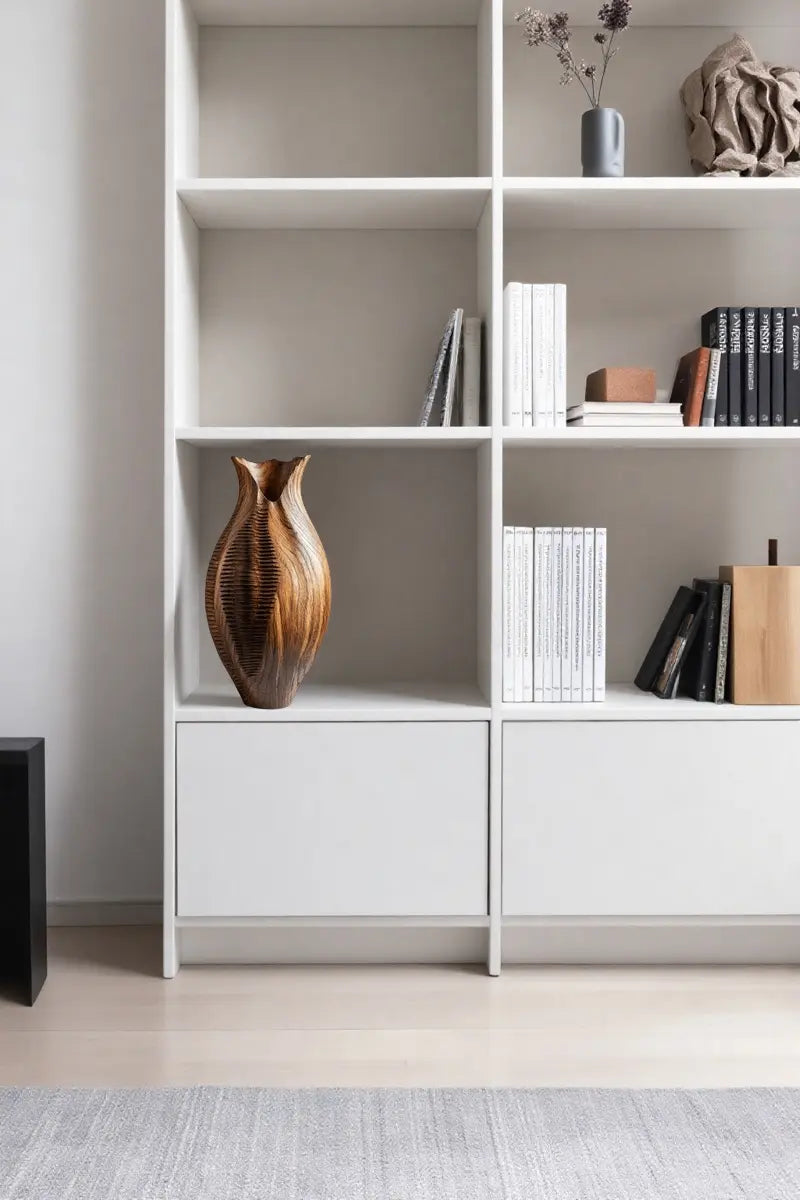 Artisanal Textured Wood Vase Sculpture | Unique Gift for Home Decoration