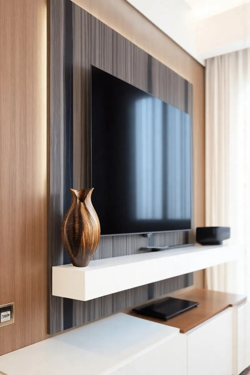 Artisanal Textured Wood Vase Sculpture | Unique Gift for Home Decoration