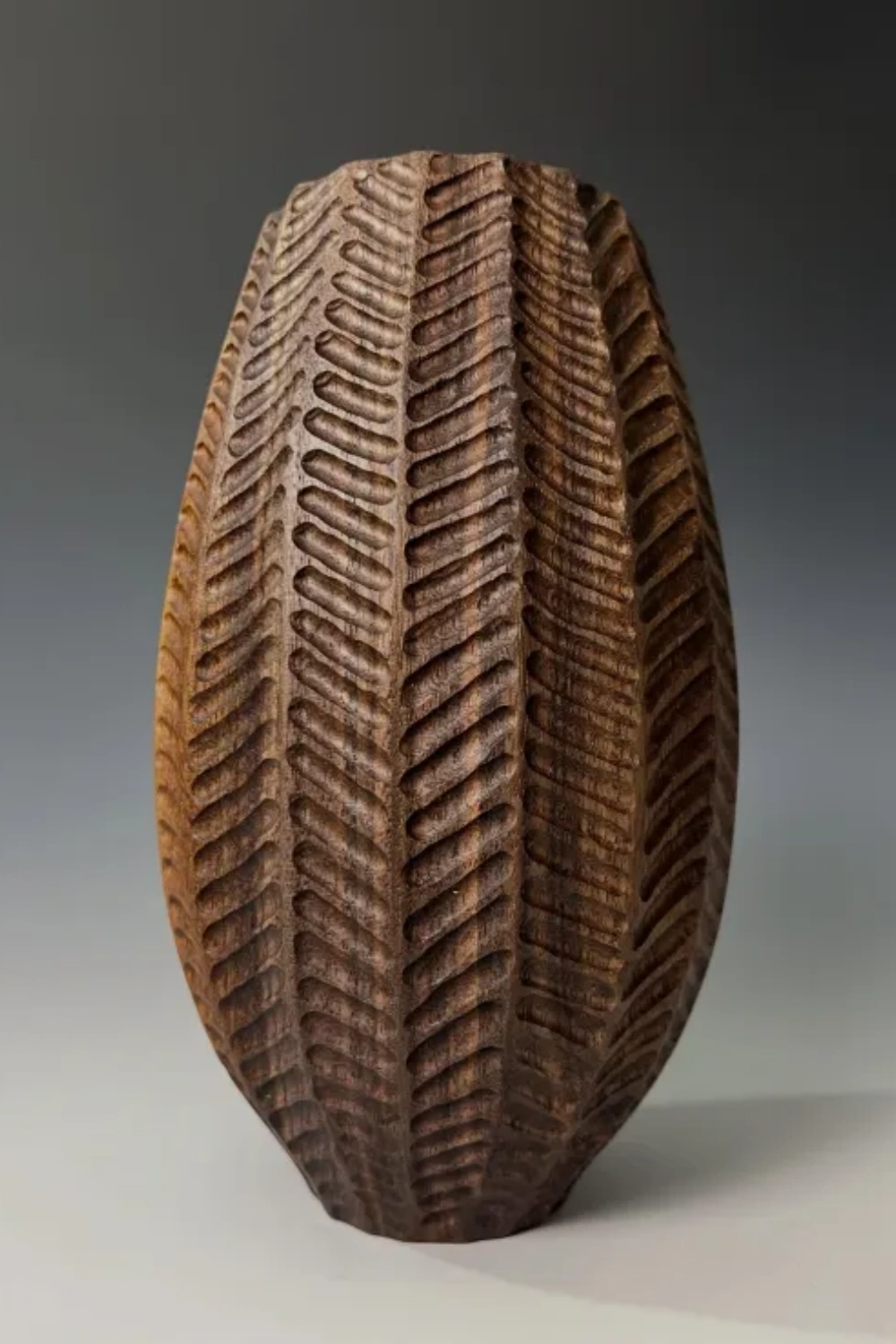 Textured Hand-Carved Wood Vase | Unique Ornamental Gift for Home Decoration