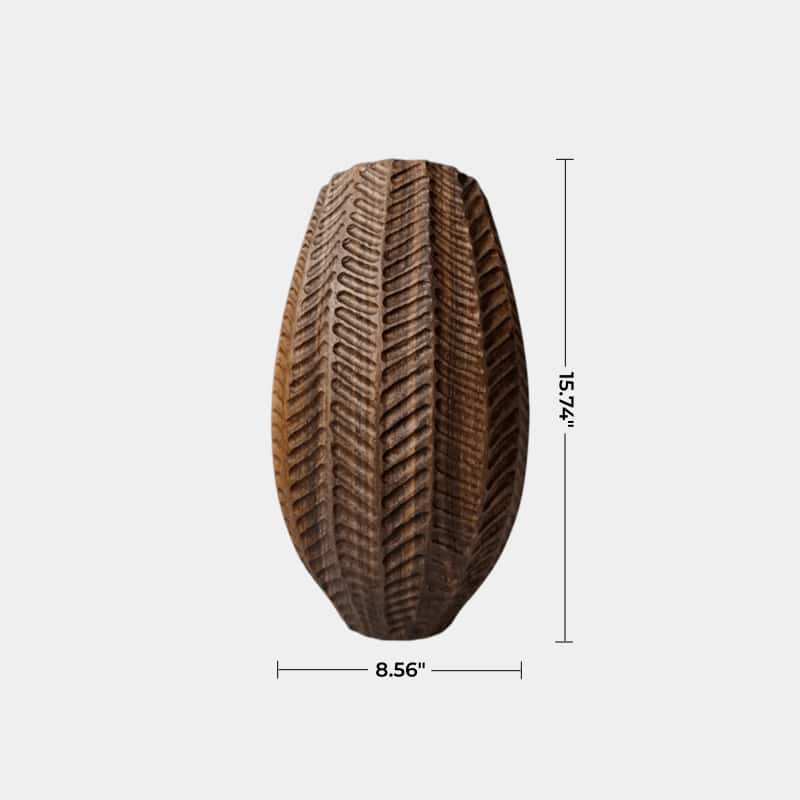 Textured Hand-Carved Wood Vase | Unique Ornamental Gift for Home Decoration