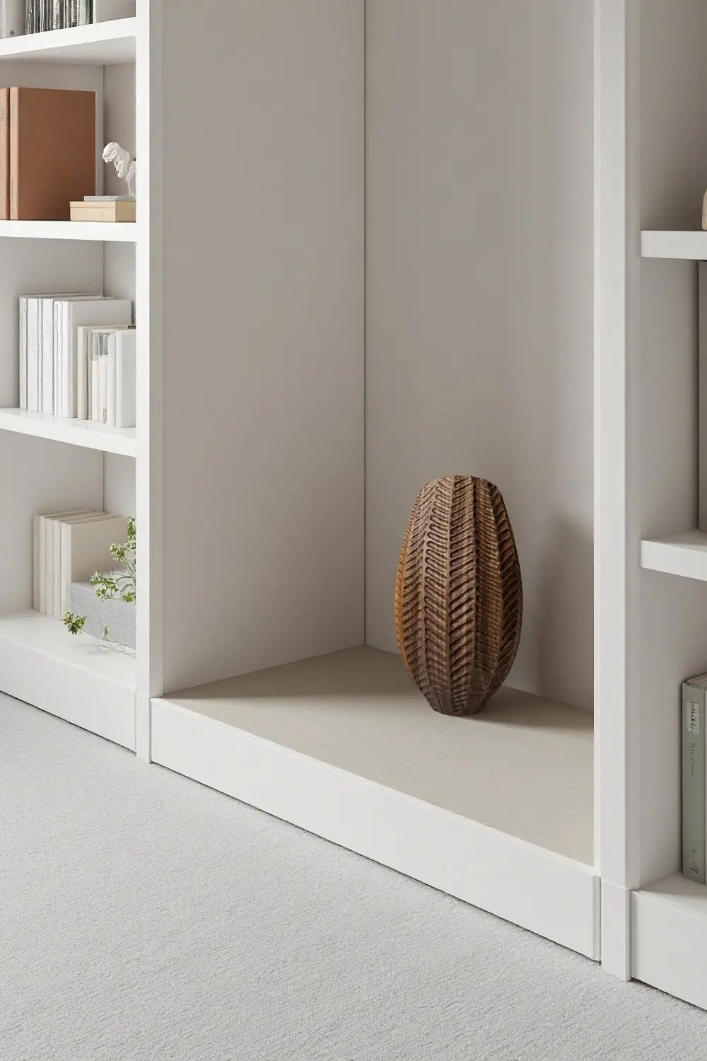 Textured Hand-Carved Wood Vase | Unique Ornamental Gift for Home Decoration