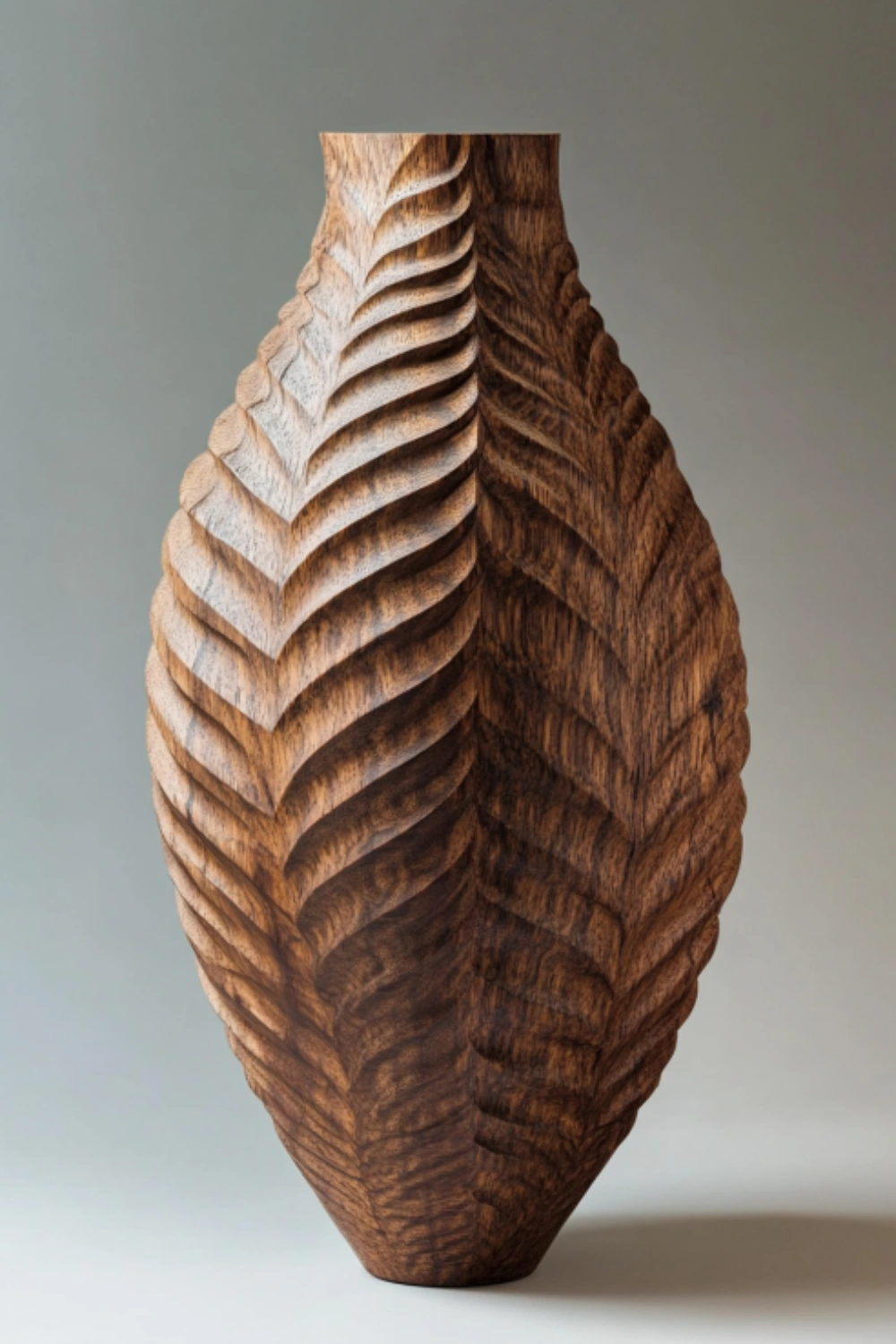 Textured Hand-Carved Wood Vase | Unique Ornamental Gift for Home Decoration