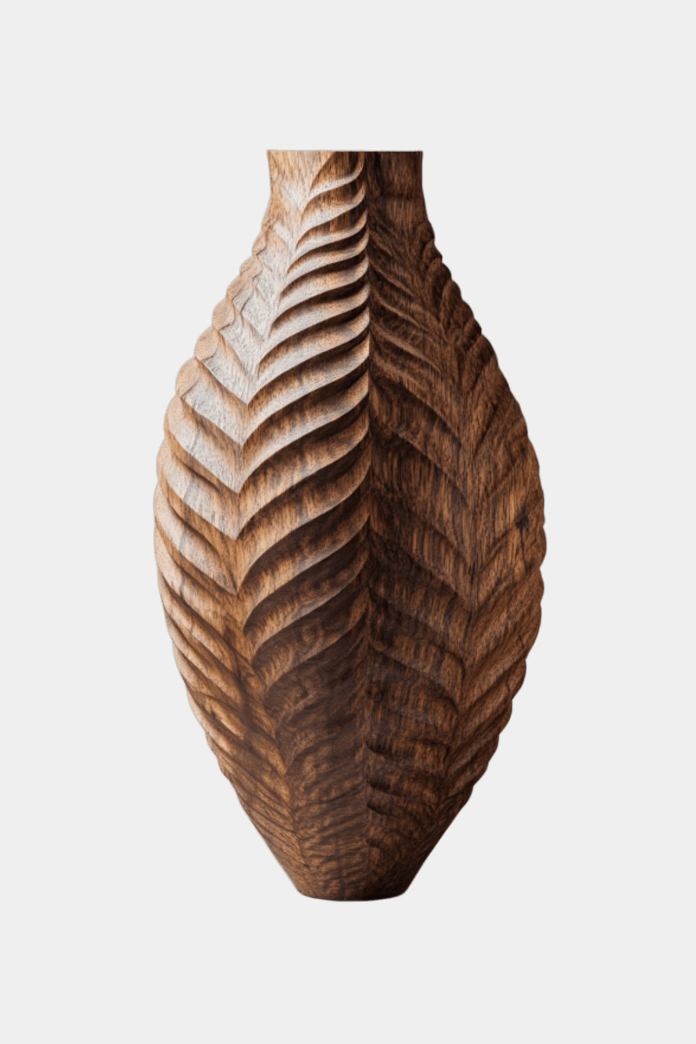 Textured Hand-Carved Wood Vase | Unique Ornamental Gift for Home Decoration