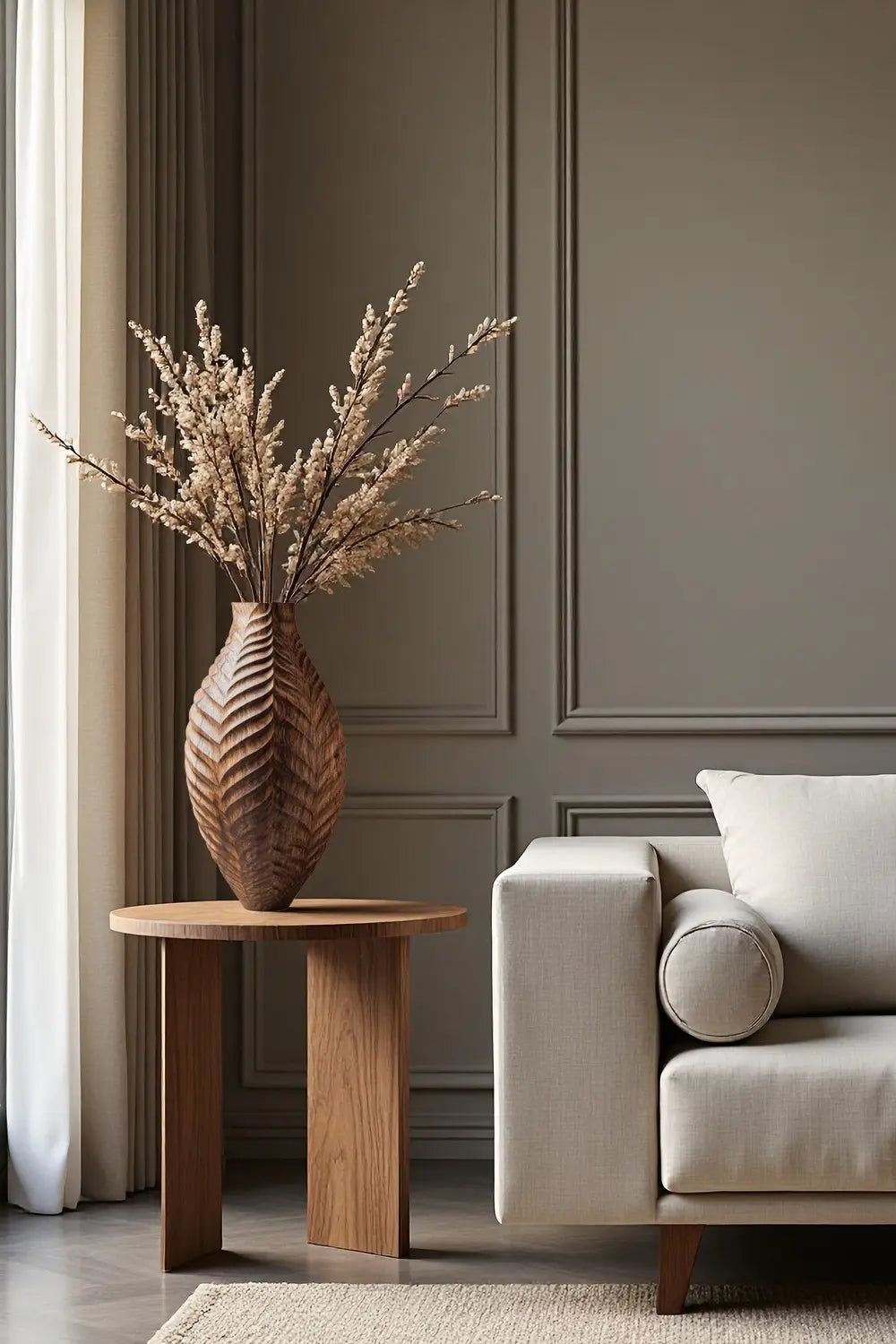 Textured Hand-Carved Wood Vase | Unique Ornamental Gift for Home Decoration