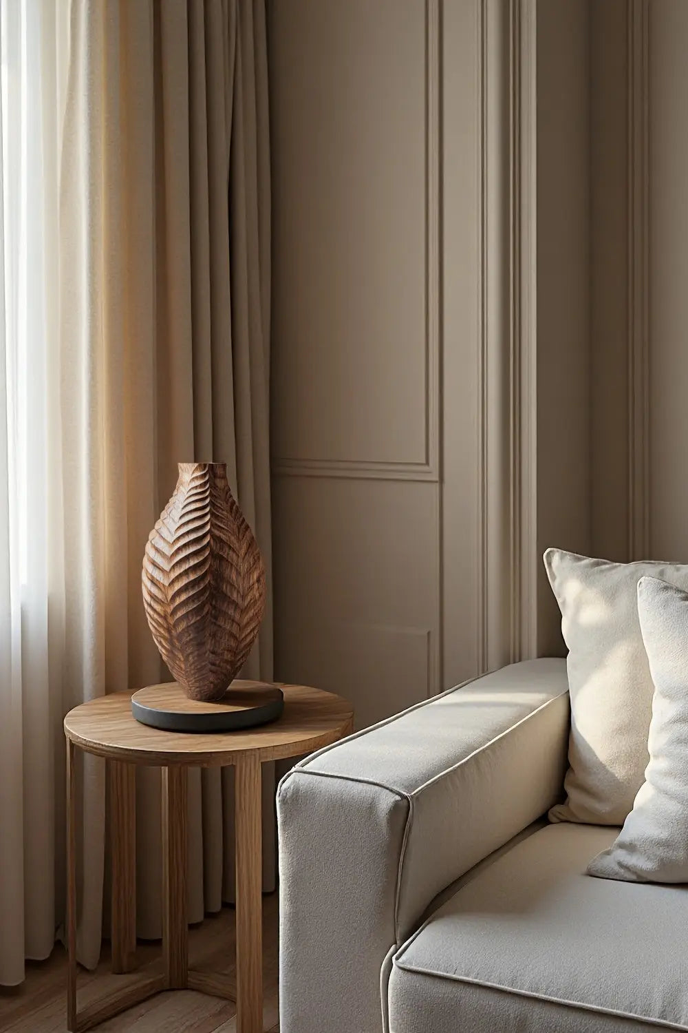 Textured Hand-Carved Wood Vase | Unique Ornamental Gift for Home Decoration