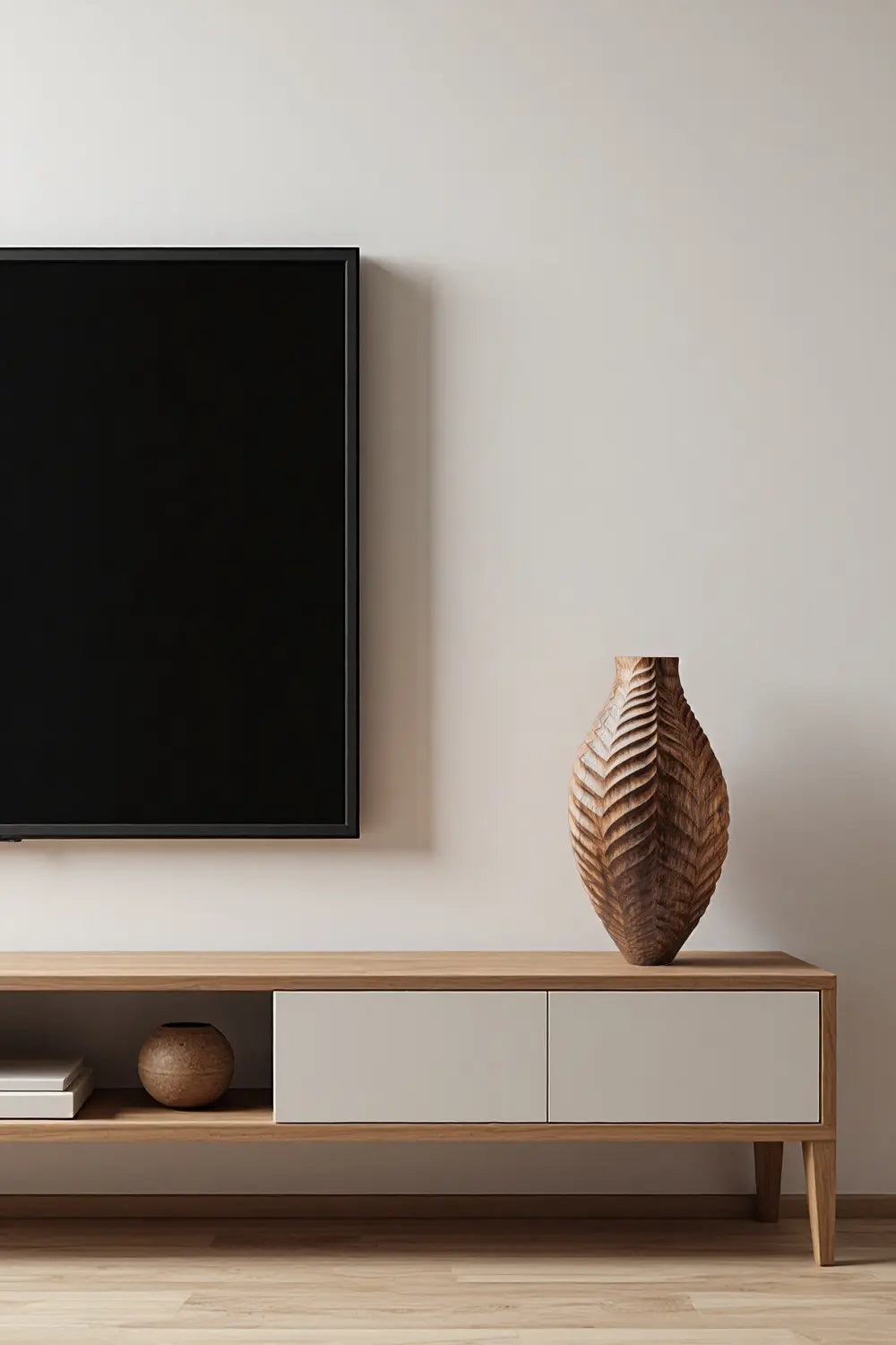 Textured Hand-Carved Wood Vase | Unique Ornamental Gift for Home Decoration