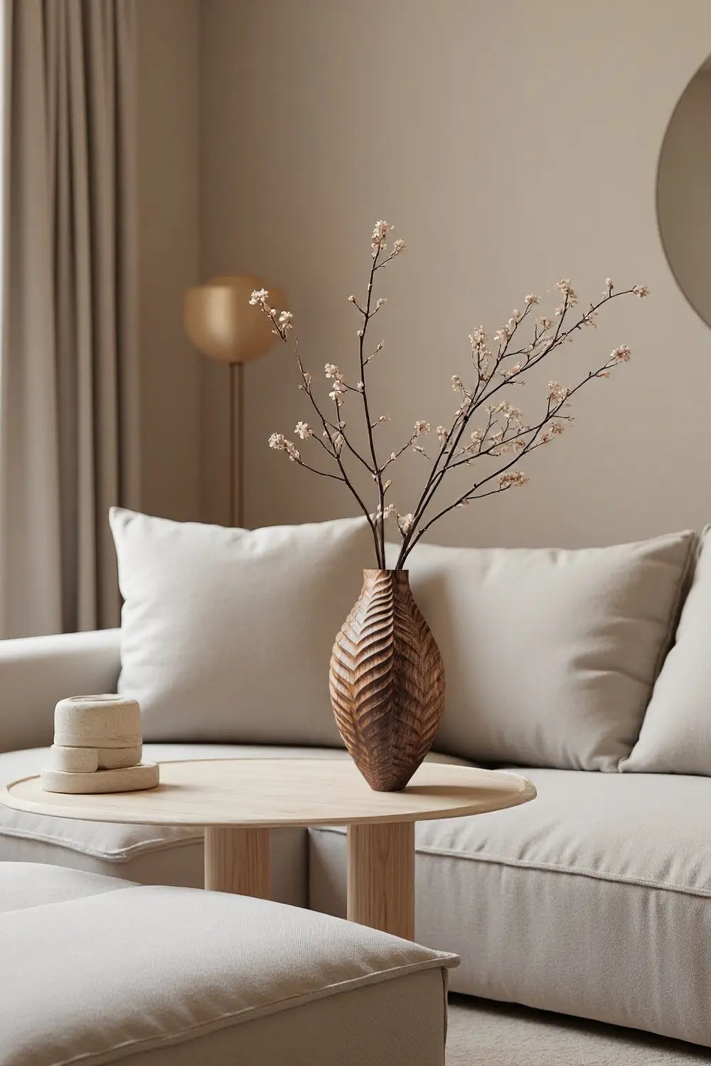 Textured Hand-Carved Wood Vase | Unique Ornamental Gift for Home Decoration