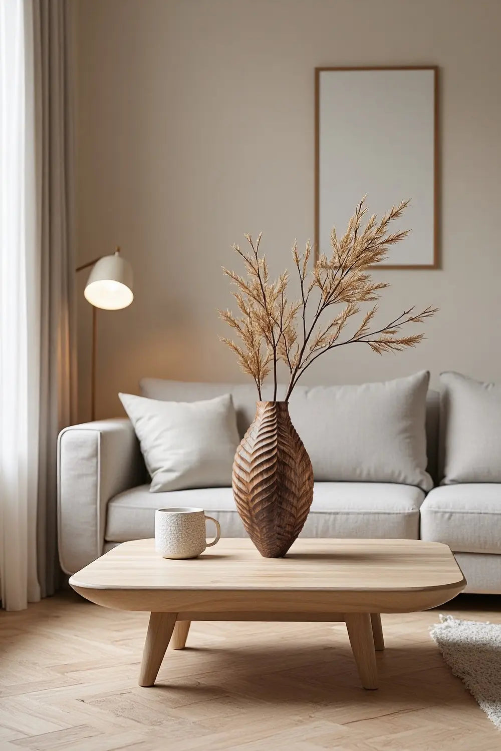 Textured Hand-Carved Wood Vase | Unique Ornamental Gift for Home Decoration