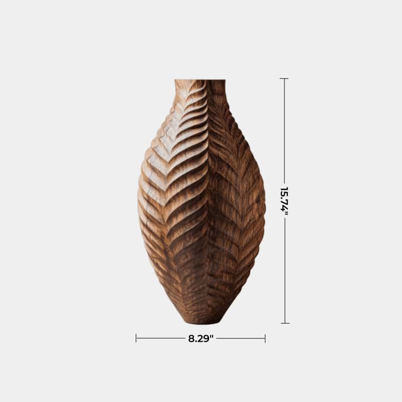 Textured Hand-Carved Wood Vase | Unique Ornamental Gift for Home Decoration
