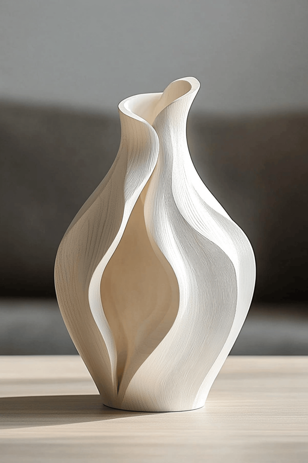 Artistic Sculptural Wood Vase | Modern Layered Wave Home Decor & Gift