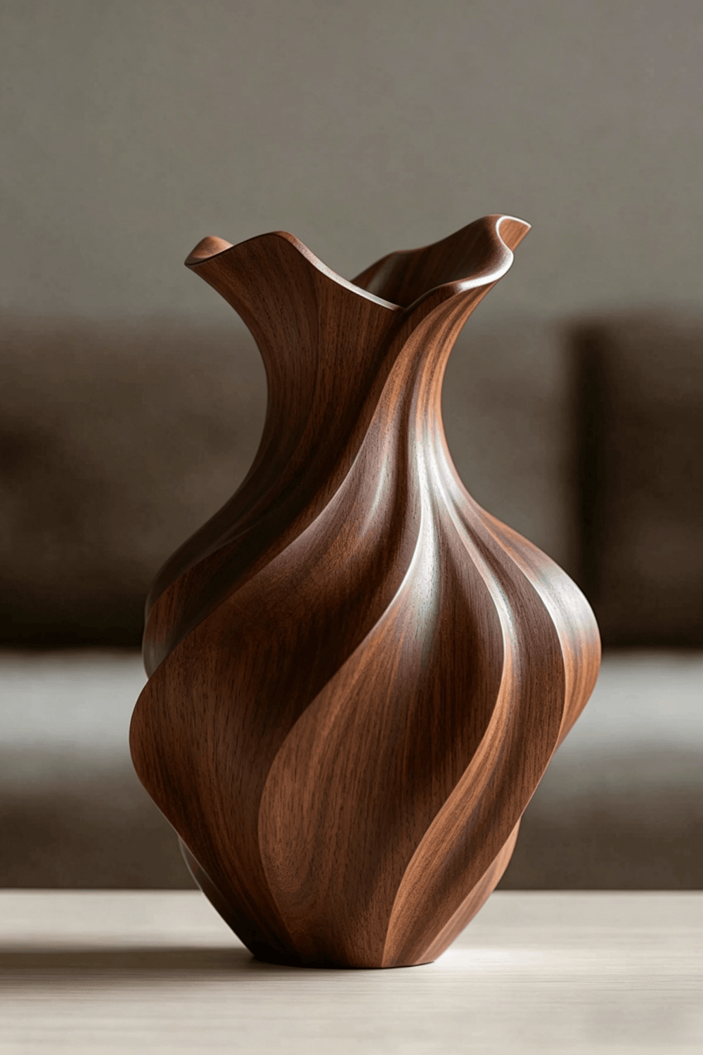 Artistic Sculptural Wood Vase | Modern Layered Wave Home Decor & Gift
