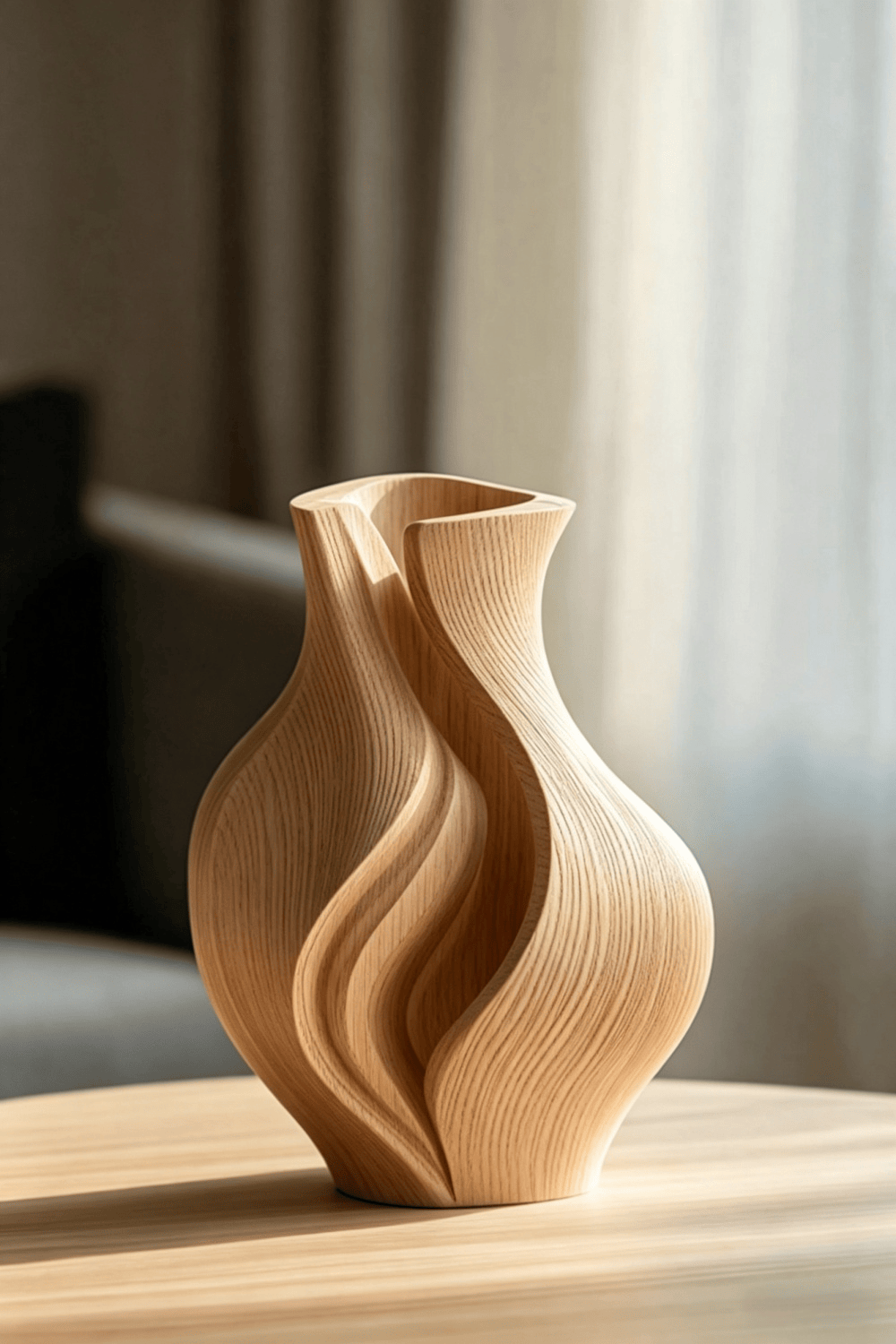 Curved Natural Wood Vase Sculpture | Organic Earthy Accent for Shelf Decor