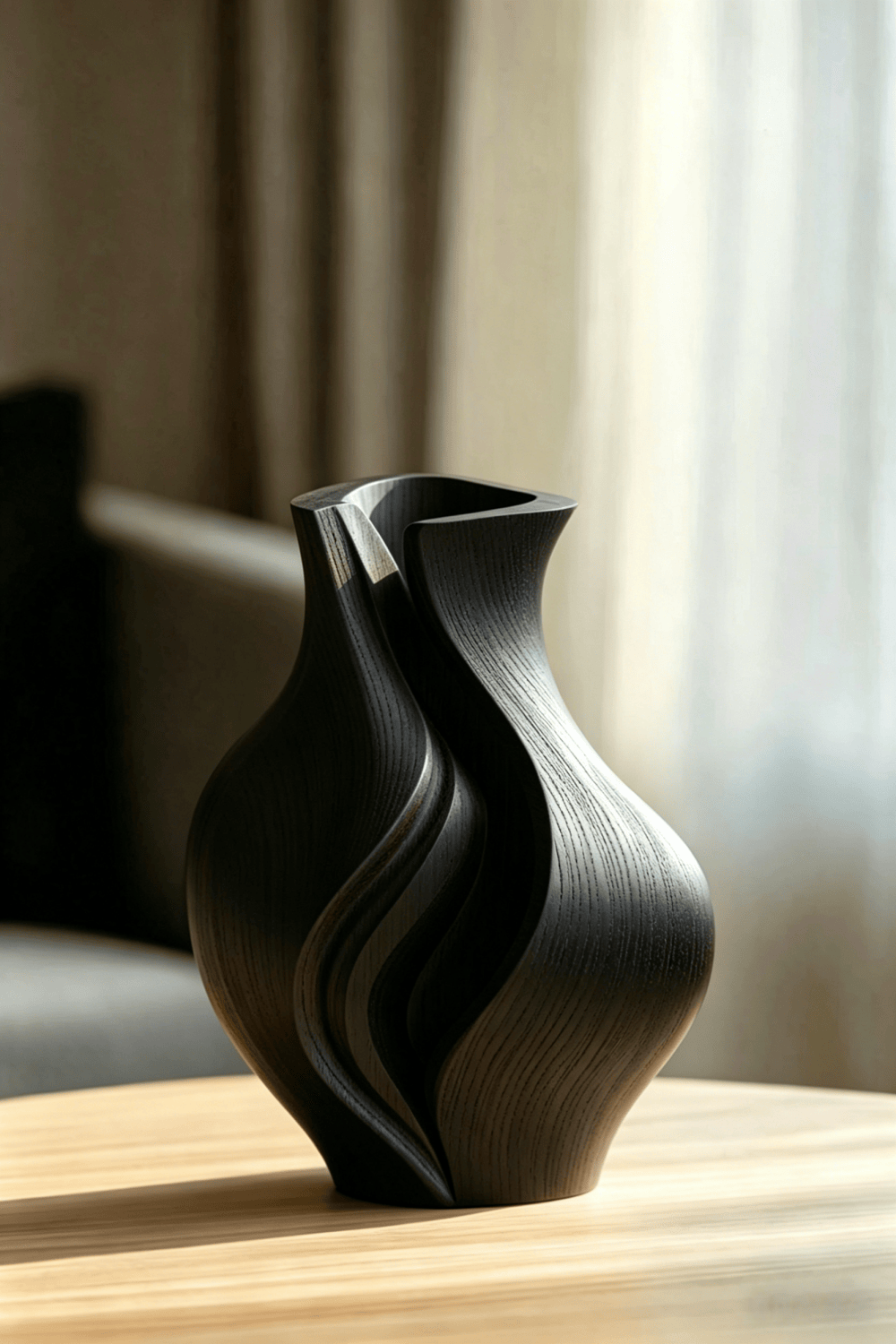 Curved Natural Wood Vase Sculpture | Organic Earthy Accent for Shelf Decor