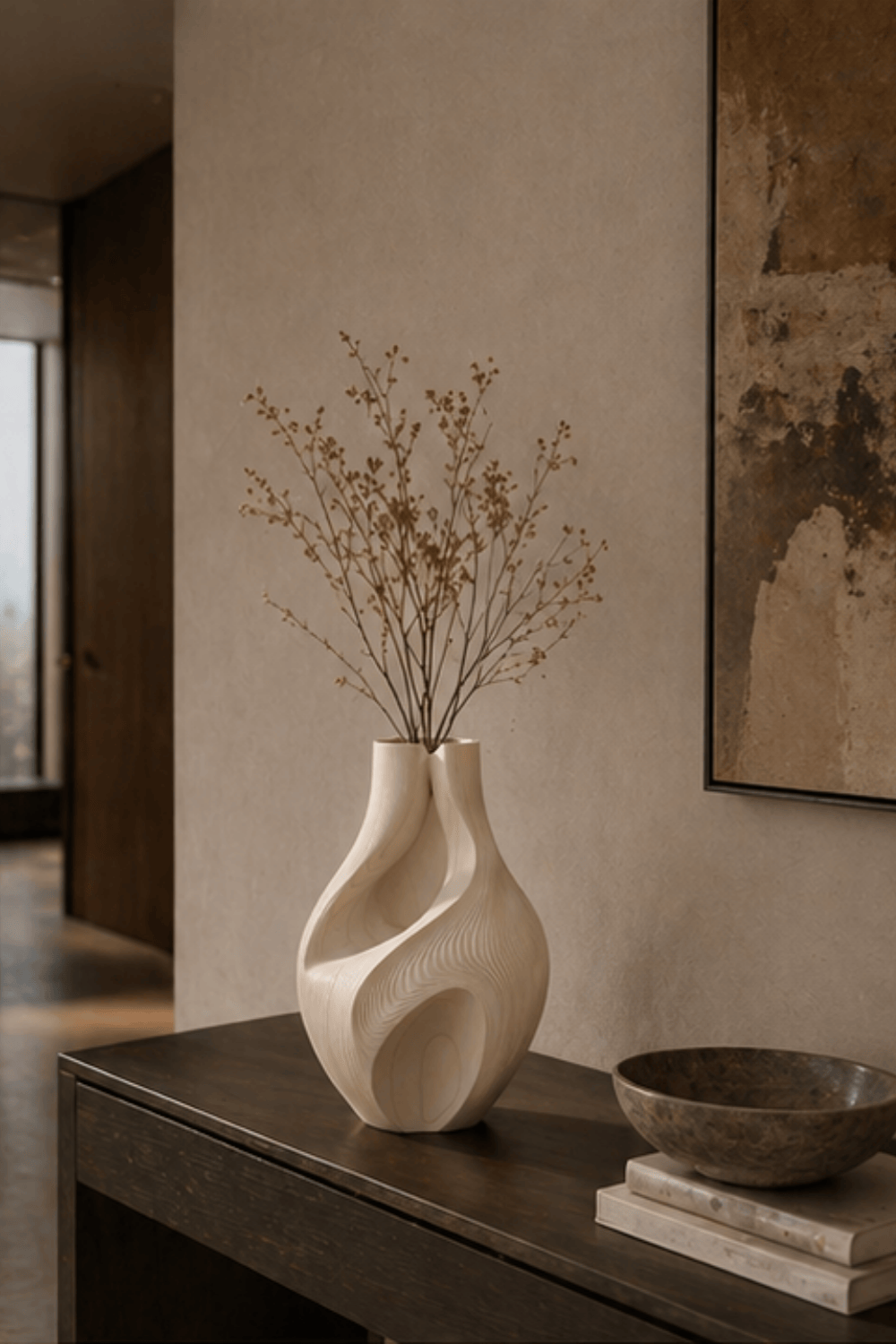 Abstract Wood Vase Sculpture, Modern Handcrafted Decor Statement Piece