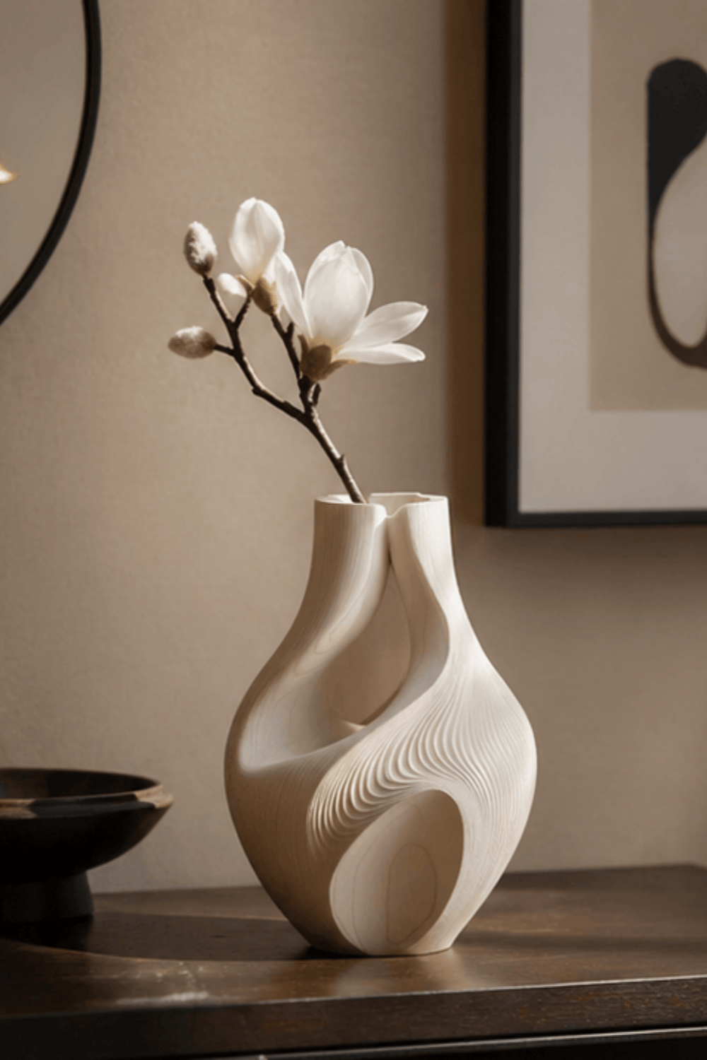 Abstract Wood Vase Sculpture, Modern Handcrafted Decor Statement Piece