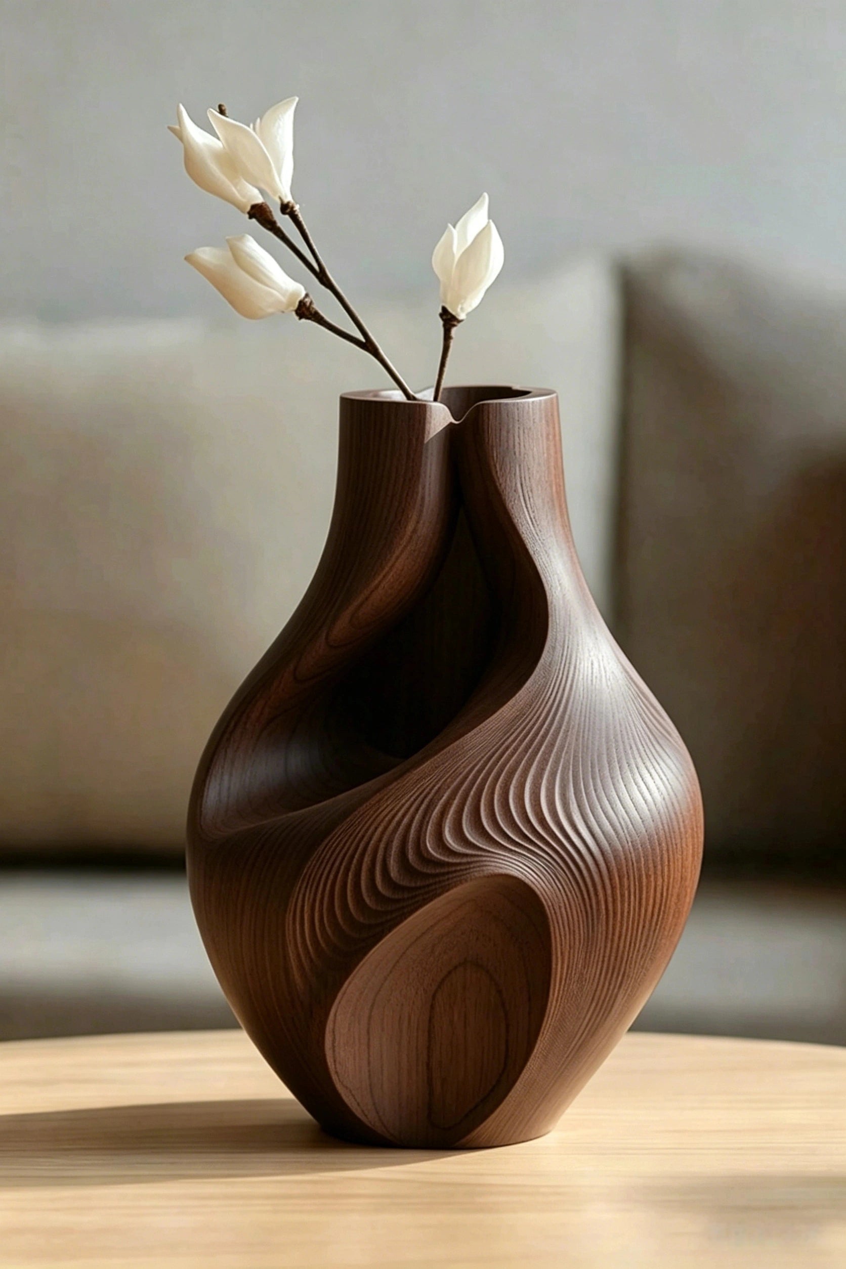 Abstract Wood Vase Sculpture, Modern Handcrafted Decor Statement Piece
