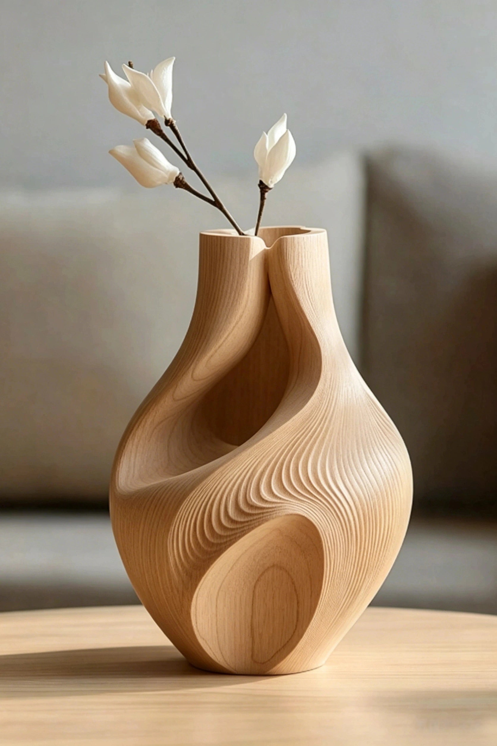 Abstract Wood Vase Sculpture, Modern Handcrafted Decor Statement Piece