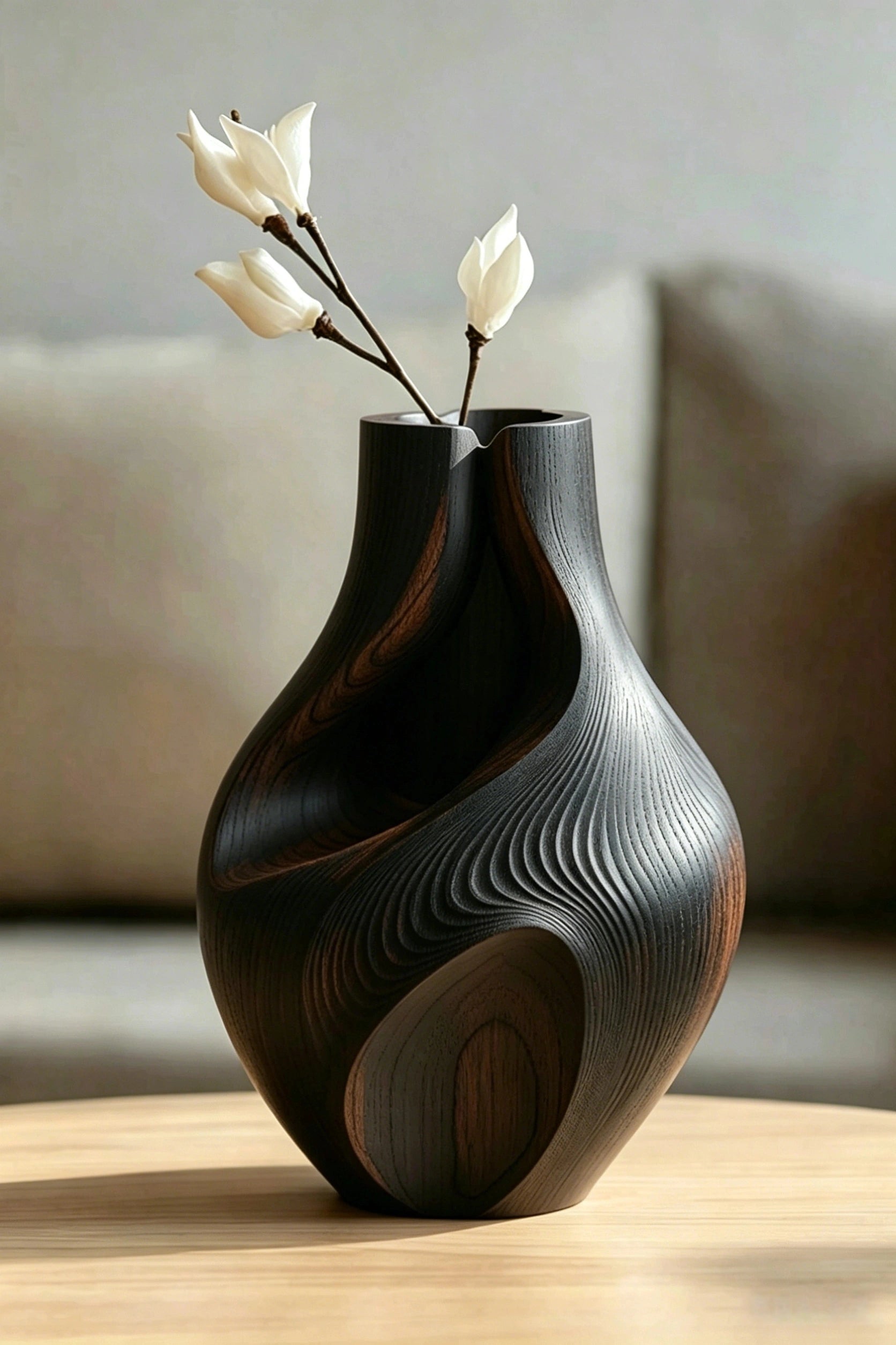 Abstract Wood Vase Sculpture, Modern Handcrafted Decor Statement Piece